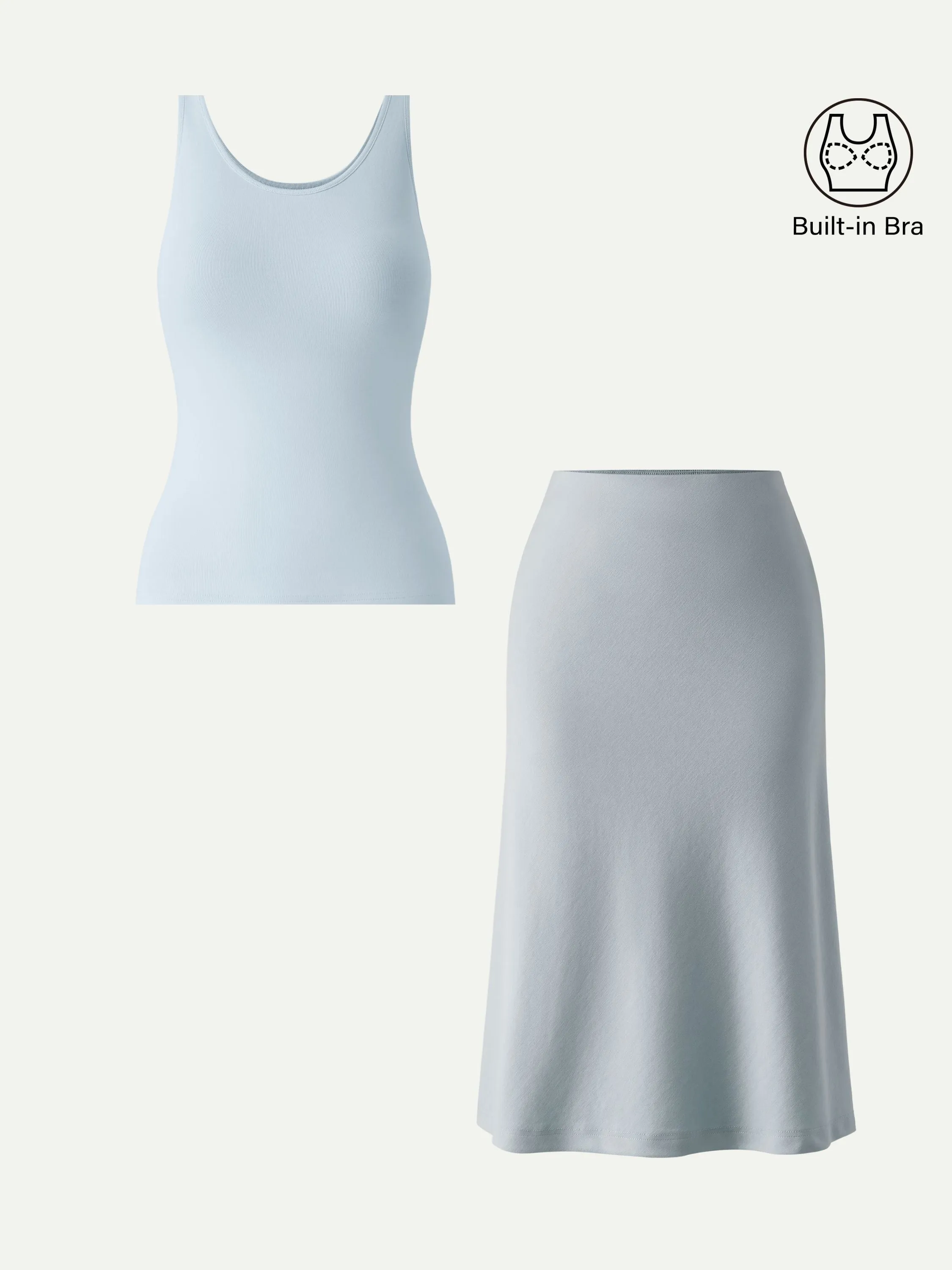 2Pcs Set U-Neck Bra Tank & A-line Midi Skirt with Pockets sold by OGLmove product image thumbnail 2