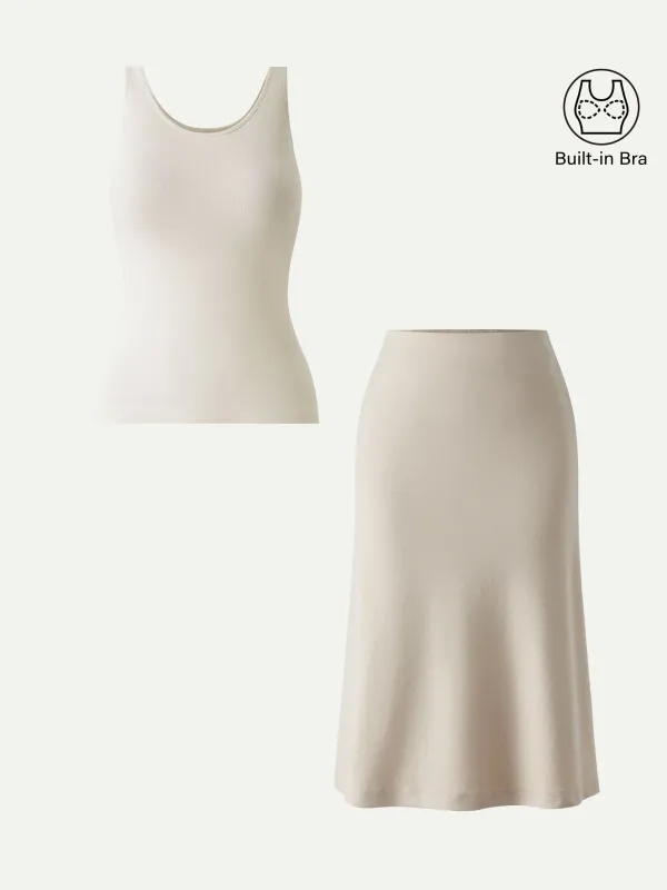 2Pcs Set U-Neck Bra Tank & A-line Midi Skirt with Pockets sold by OGLmove