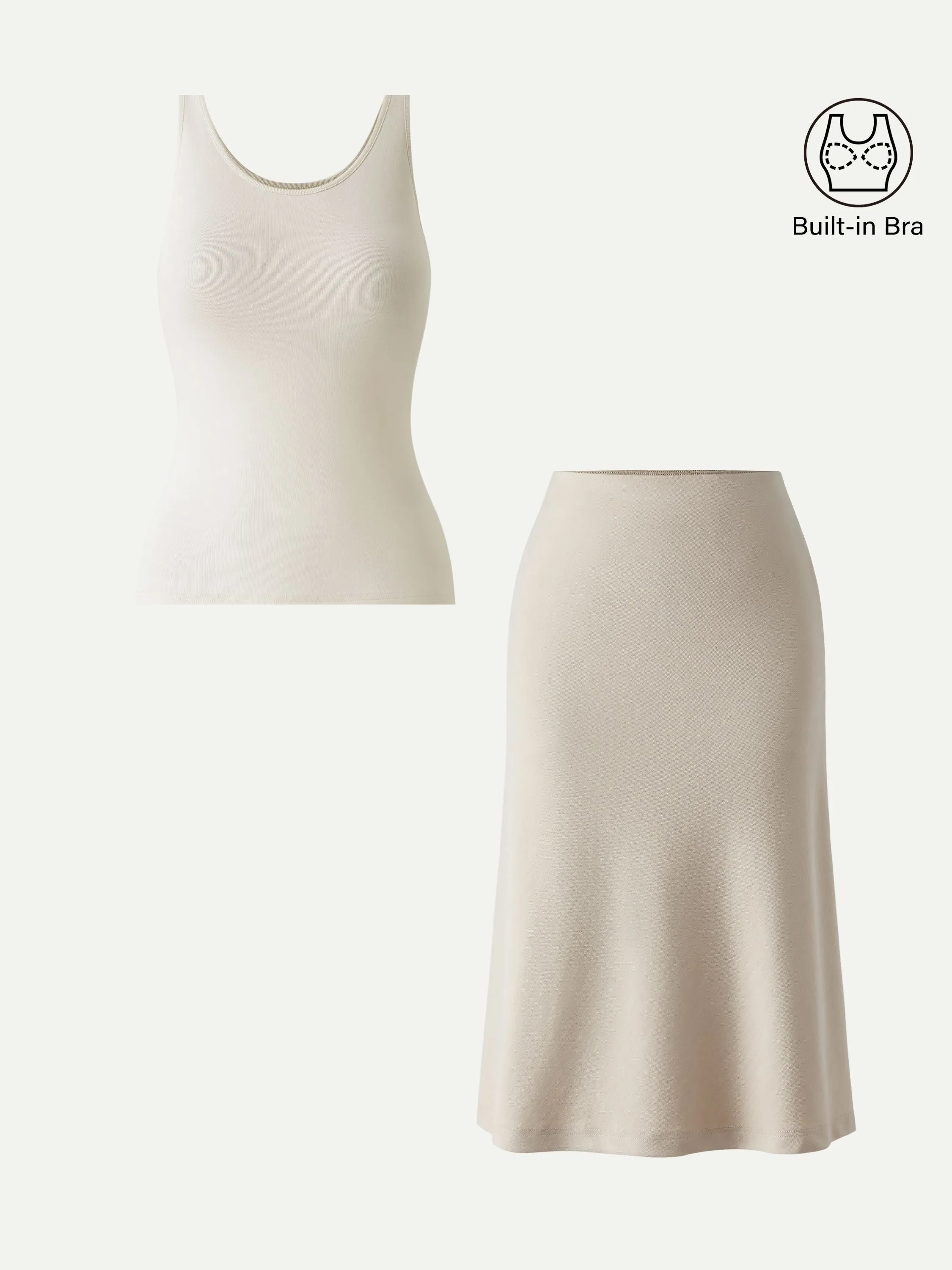 2Pcs Set U-Neck Bra Tank & A-line Midi Skirt with Pockets sold by OGLmove