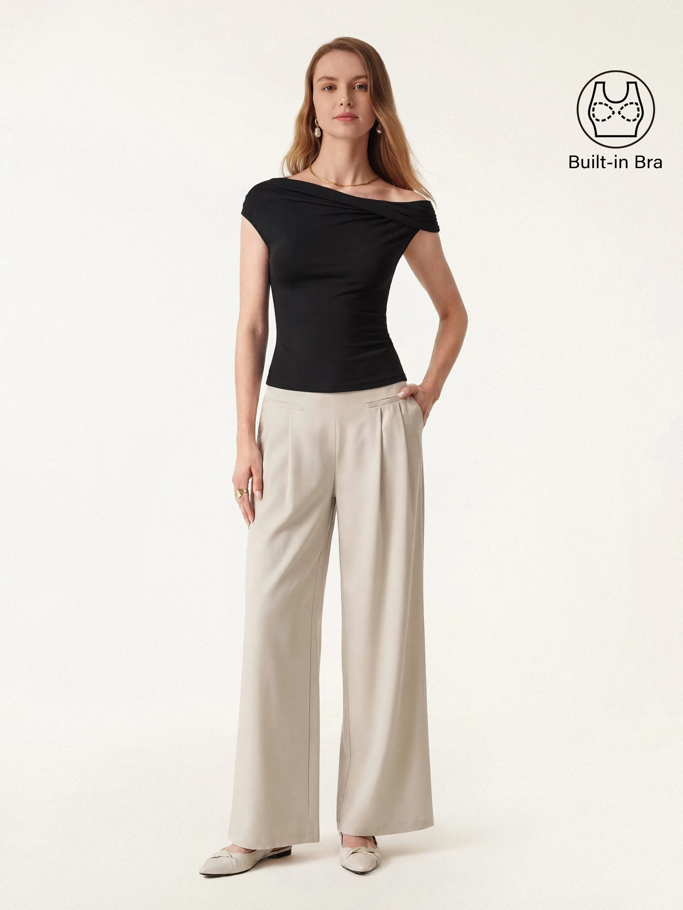 2Pcs Set Multi-wear Necklines Bra & Wide Leg Trouser with Pockets sold by OGLmove