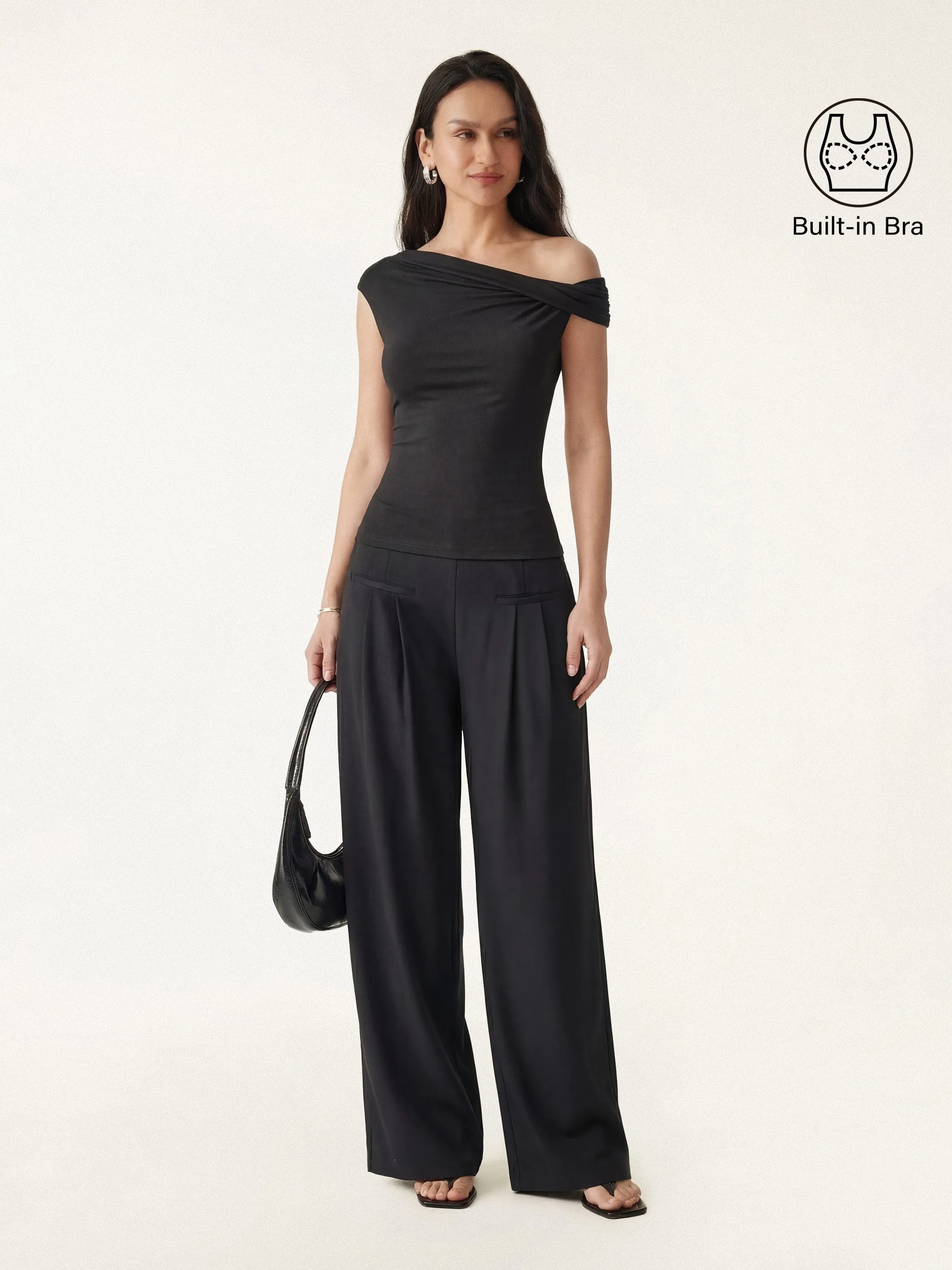 2Pcs Set Multi-wear Necklines Bra & Wide Leg Trouser with Pockets sold by OGLmove product image thumbnail 3