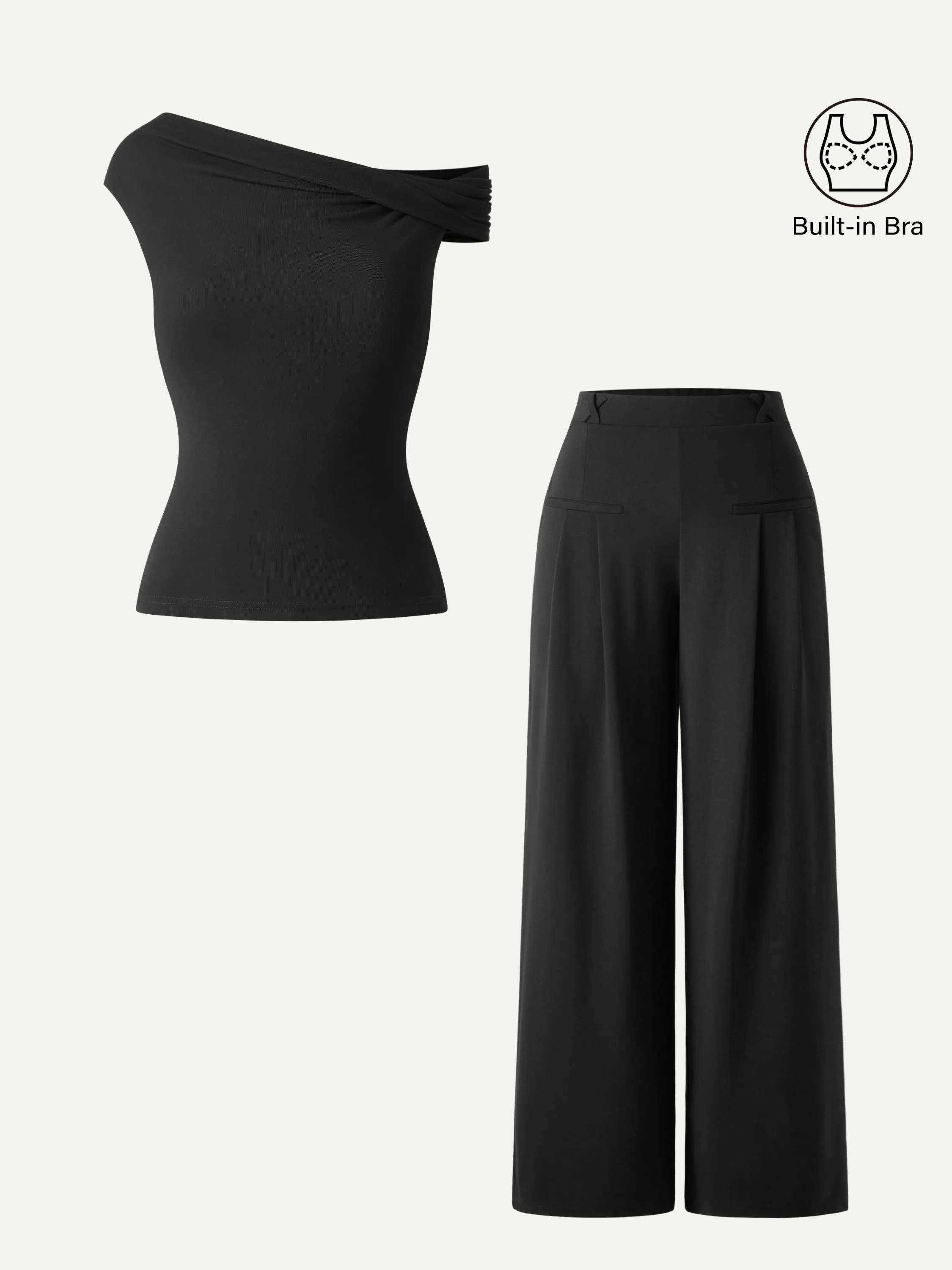 2Pcs Set Multi-wear Necklines Bra & Wide Leg Trouser with Pockets sold by OGLmove product image thumbnail 4