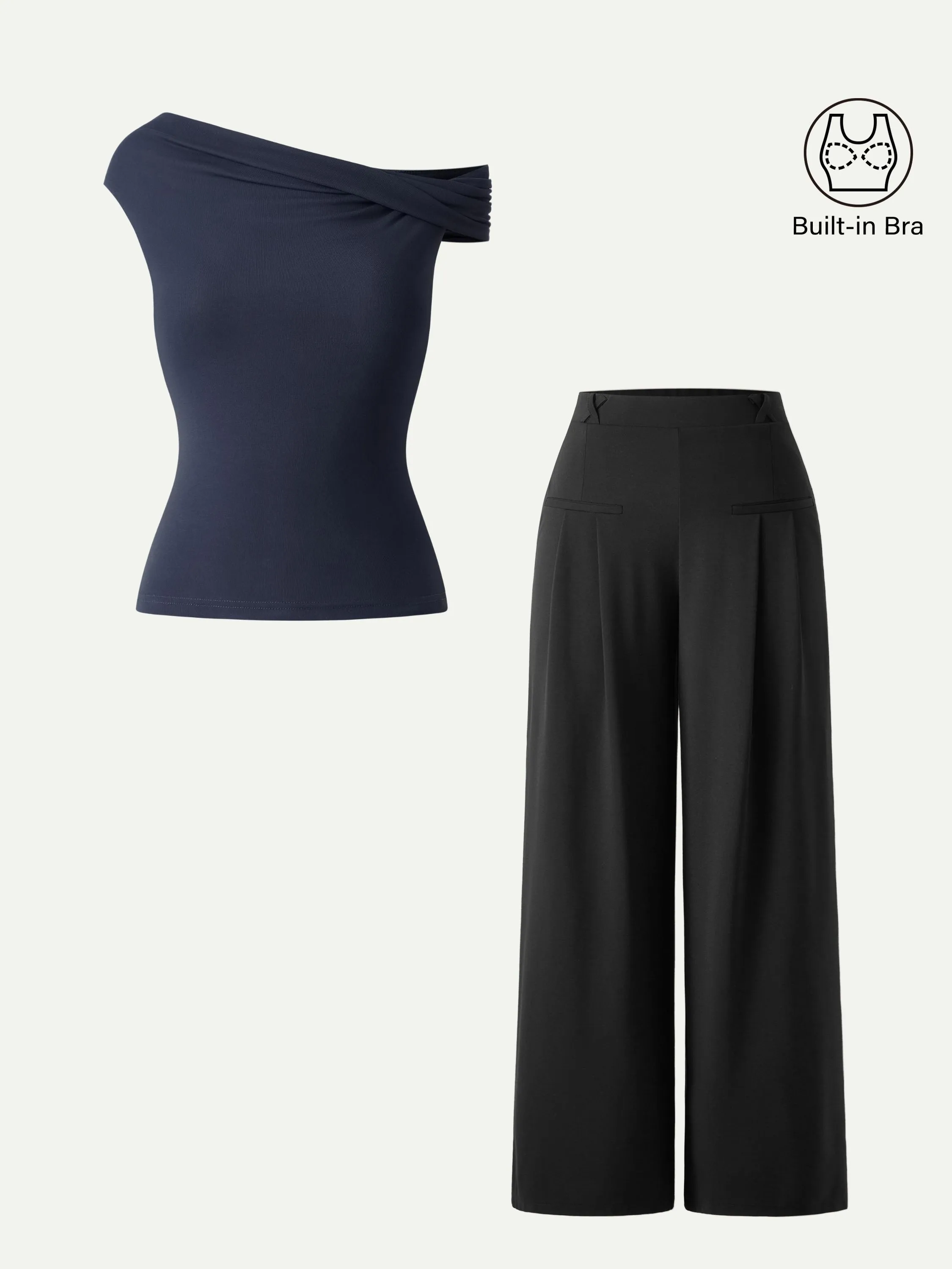 2Pcs Set Multi-wear Necklines Bra & Wide Leg Trouser with Pockets sold by OGLmove product image thumbnail 5
