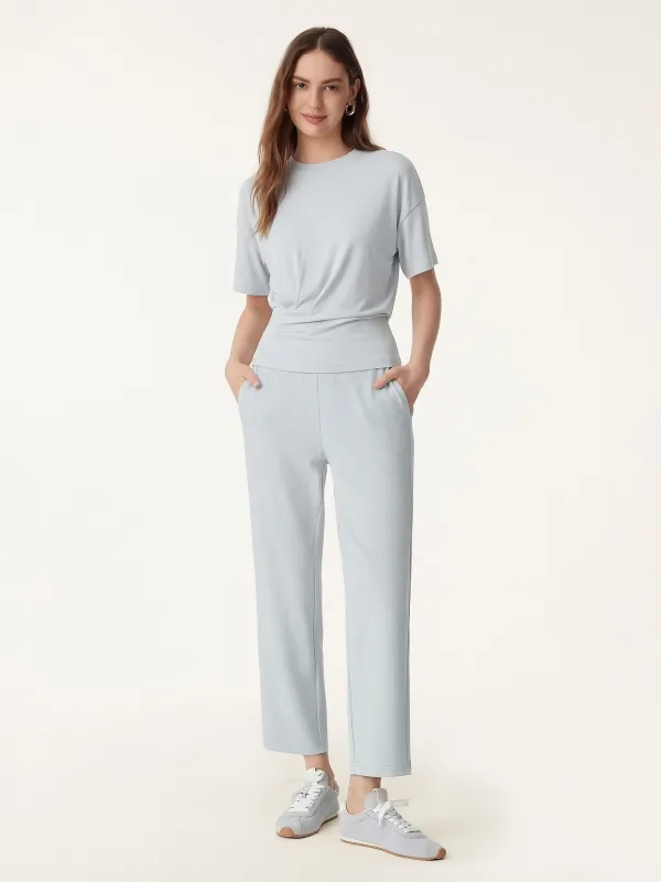 2Pcs Set Crewneck Tucked Tee & Mid Rise Tapered Pants with Pockets sold by OGLmove