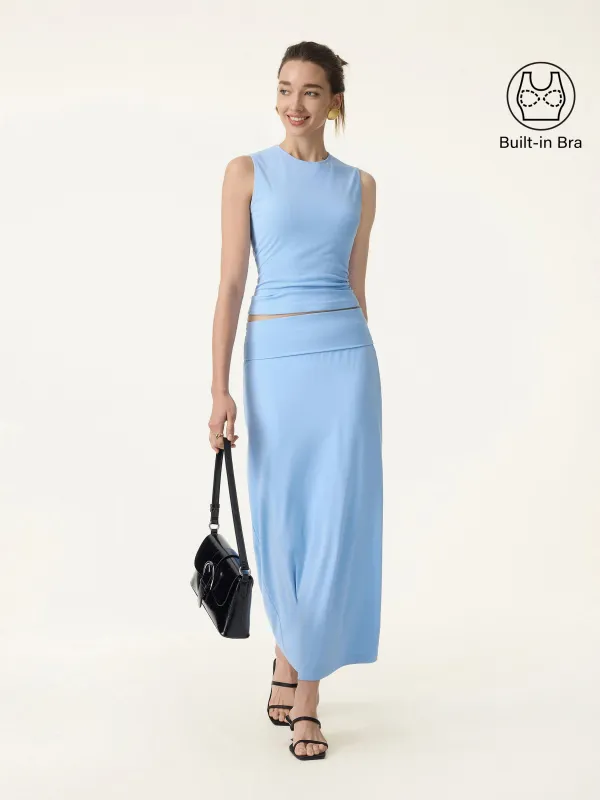 2Pcs Set Open-Back Bra Tank & Fold-Down Waistband Midi Skirt made by OGLmove