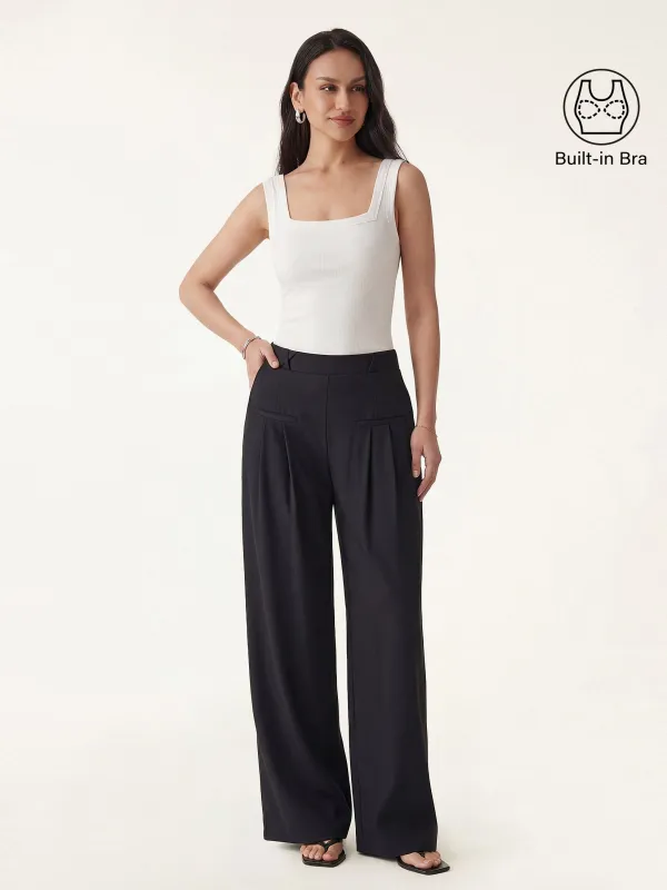2Pcs Set Square Open-Back Bra Tank & Mid Rise Wide Leg Trouser with Pockets made by OGLmove