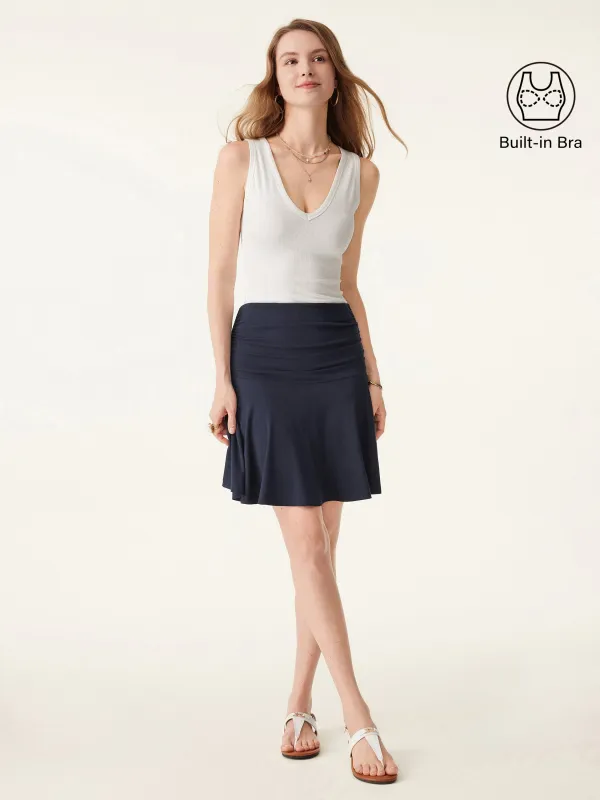 2Pcs Set V-neck Bra Tank & Ruched Mini Circle Skirt with Lined Shorts made by OGLmove