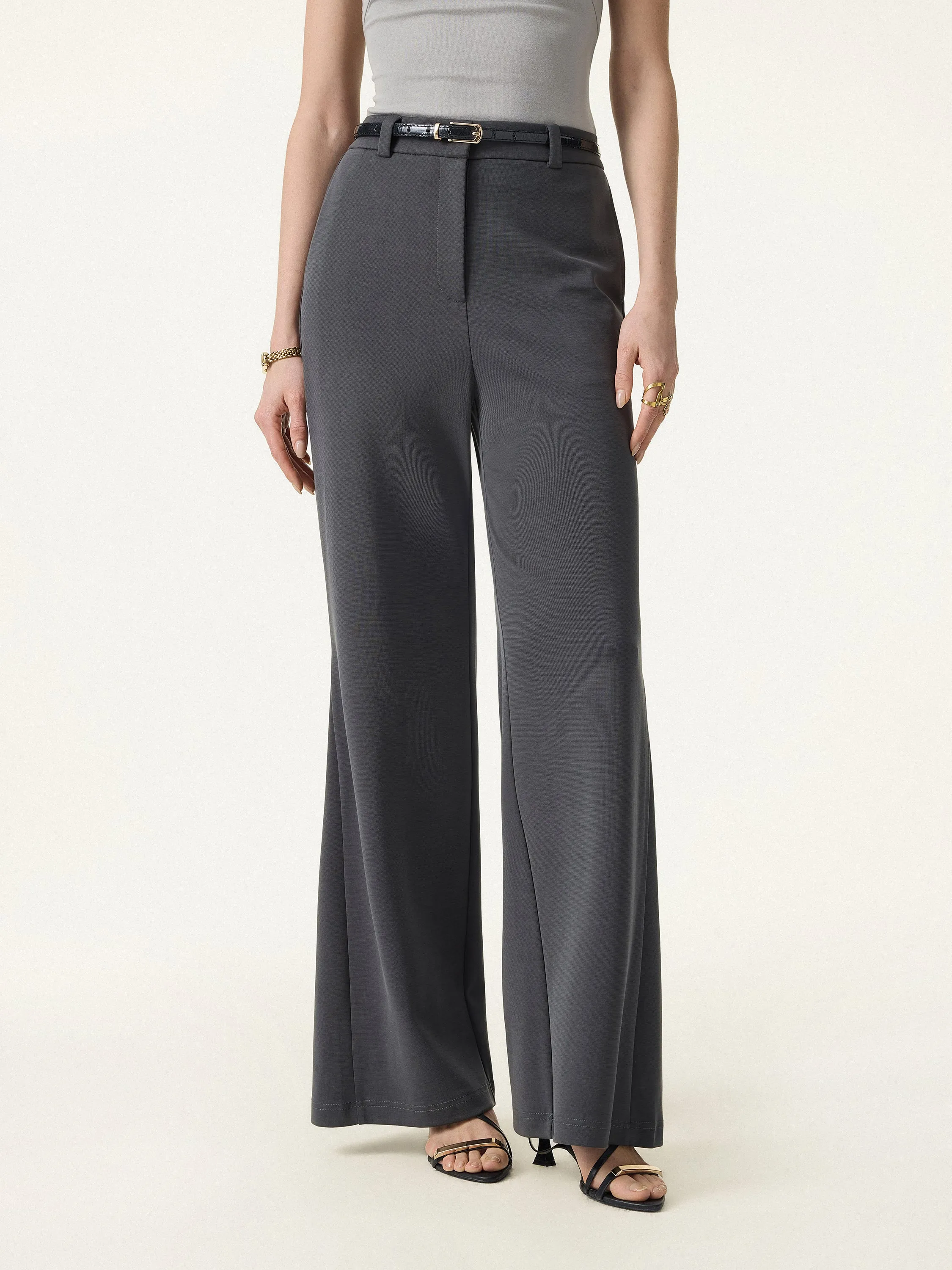Wrinkle-Resistant High Rise Flared Trousers with Pockets sold by OGLmove