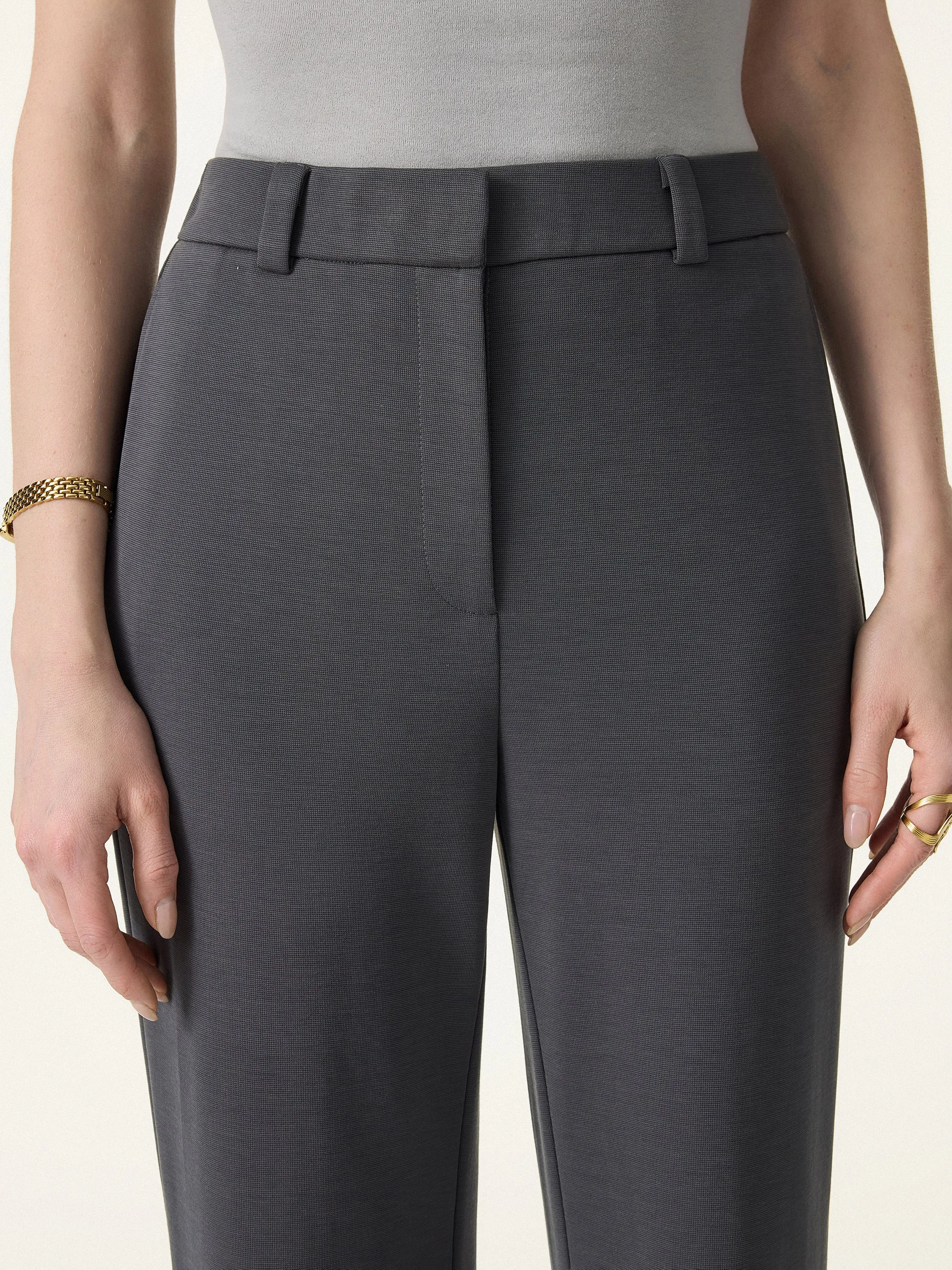 Wrinkle-Resistant High Rise Flared Trousers with Pockets sold by OGLmove product image thumbnail 4