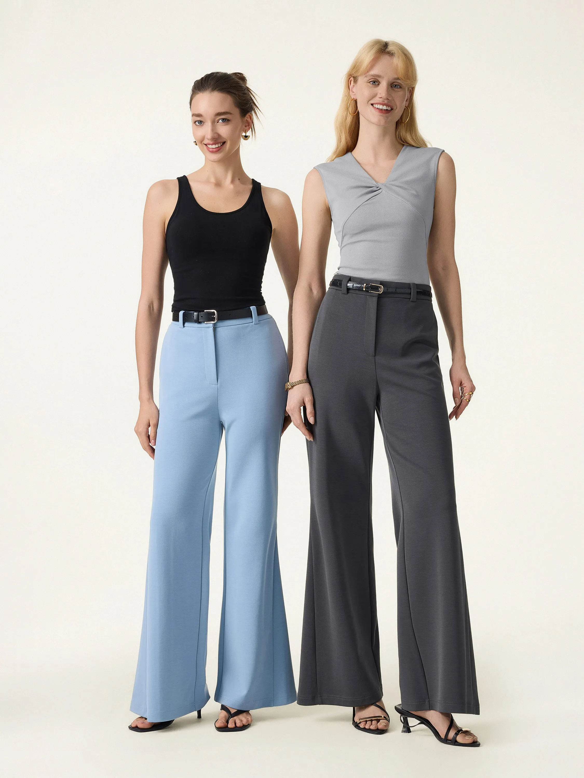 Wrinkle-Resistant High Rise Flared Trousers with Pockets sold by OGLmove product image thumbnail 2