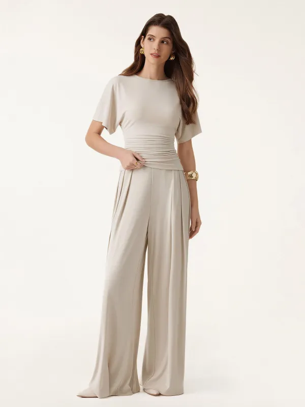 2Pcs Set Boatneck Batwing Sleeve Top & Wide Leg Palazzo Pants with Pockets sold by OGLmove