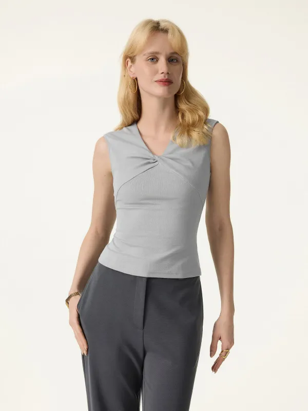 Cotton Lyocell V-Neck Twisted Sleeveless Top sold by OGLmove