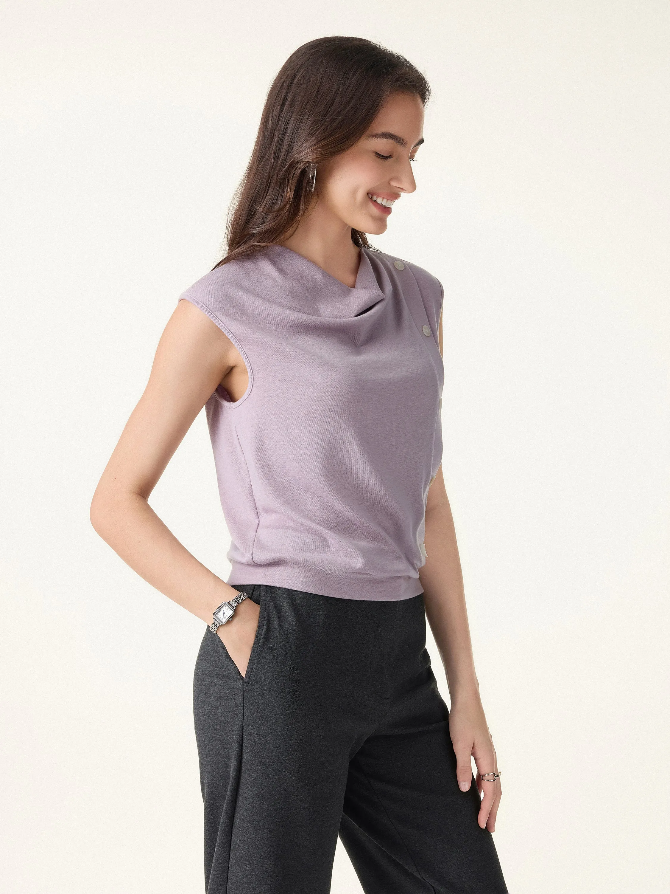 Lyocell Wool Cowl Neck Top with Banded Hem sold by OGLmove product image thumbnail 5