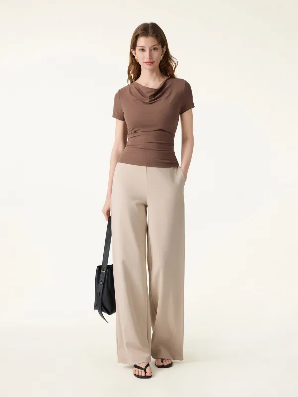 Drapey Mid Rise Wide Leg Pull-on Pants with Pockets made by OGLmove