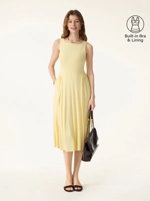 SkinKiss Ruched Fit-and-Flare Midi Bra Dress with Pockets made by OGLmove