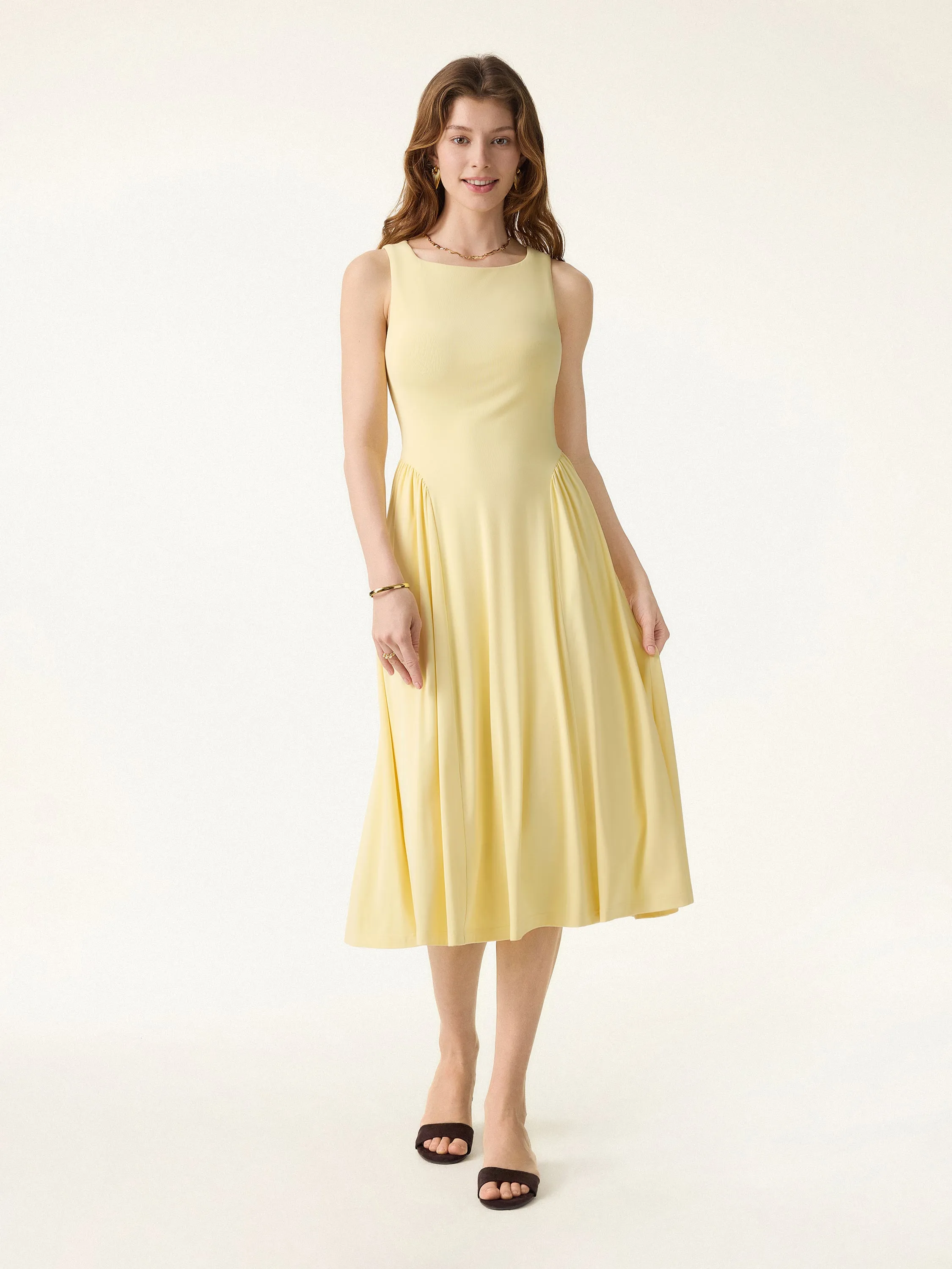 SkinKiss Ruched Fit-and-Flare Midi Bra Dress with Pockets sold by OGLmove product image thumbnail 3