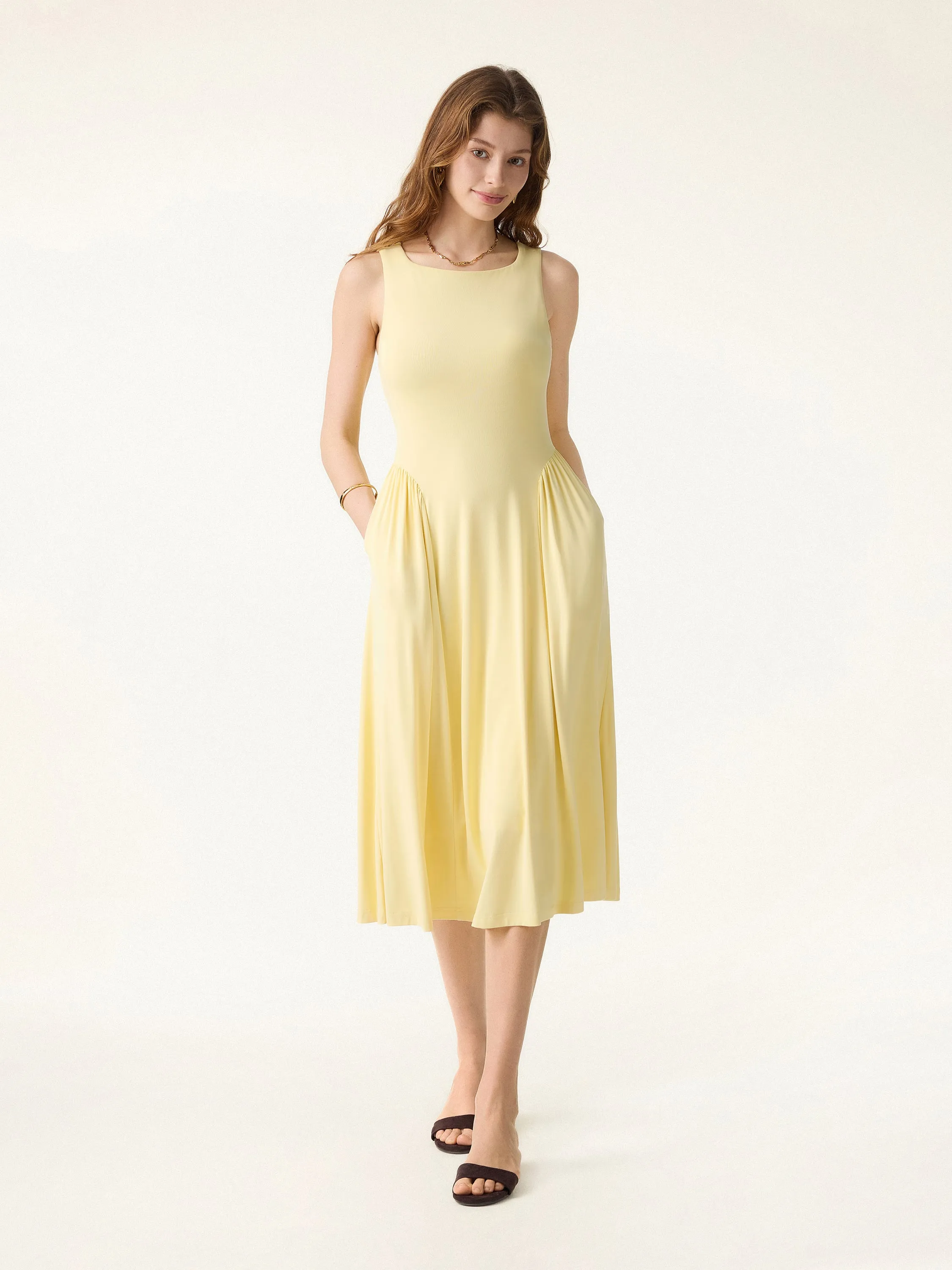 SkinKiss Ruched Fit-and-Flare Midi Bra Dress with Pockets sold by OGLmove product image thumbnail 4
