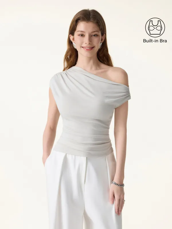Ruched Asymmetrical Shoulder Bra Top made by OGLmove