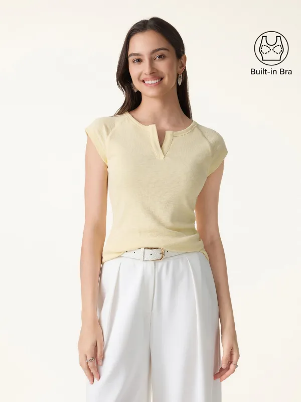 Textured Stretch Cotton Raglan Cap Sleeve Bra Tee made by OGLmove