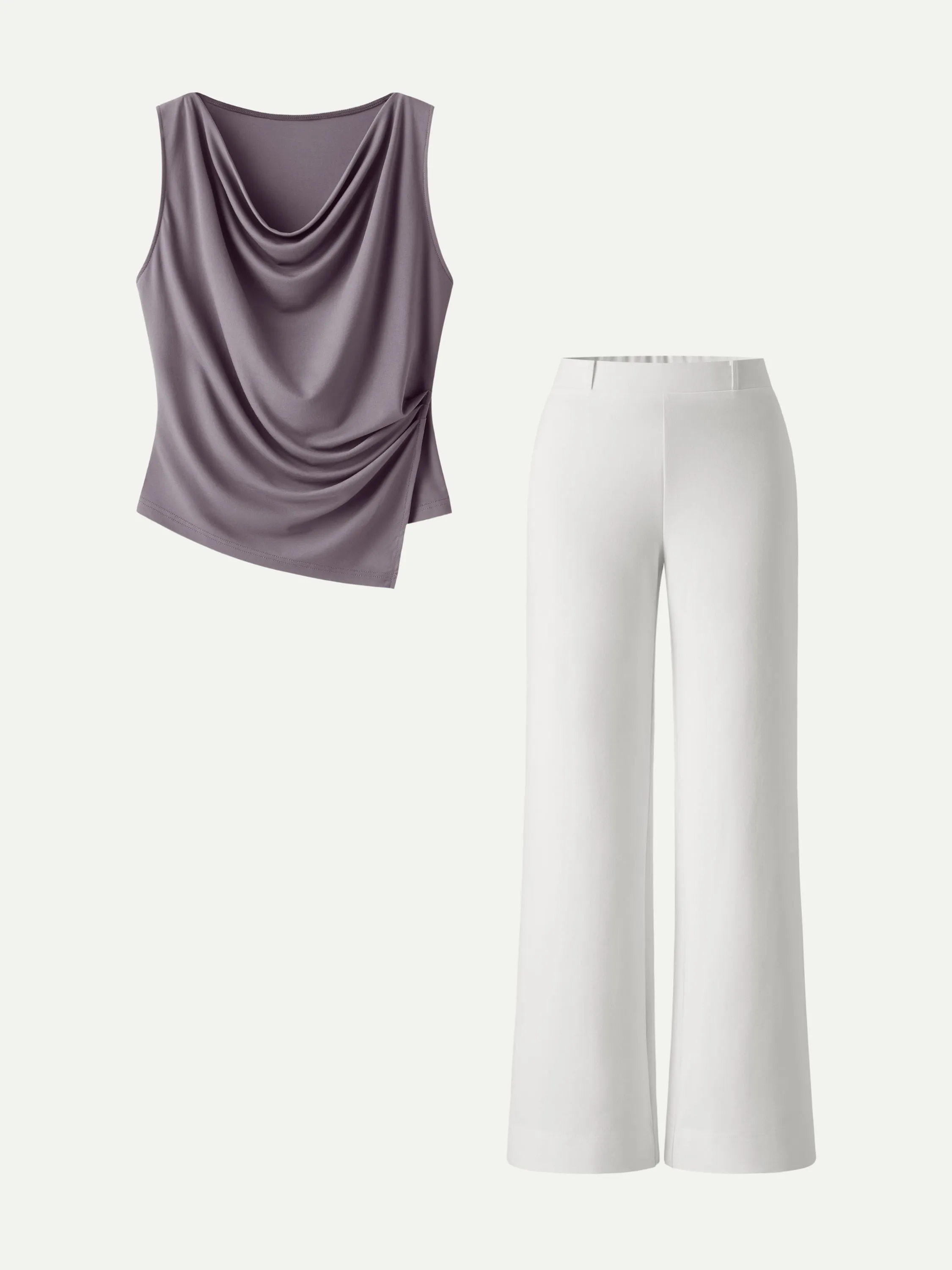 2Pcs Set Cowl Asymmetrical Tucked Top & Wide Leg Pants with Pockets sold by OGLmove product image thumbnail 4