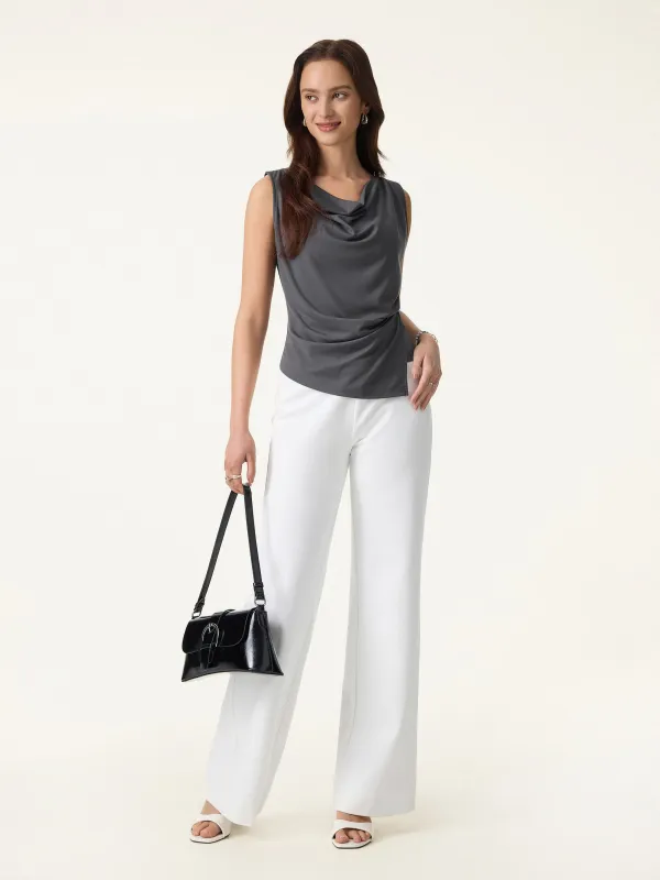 2Pcs Set Cowl Asymmetrical Tucked Top & Wide Leg Pants with Pockets made by OGLmove