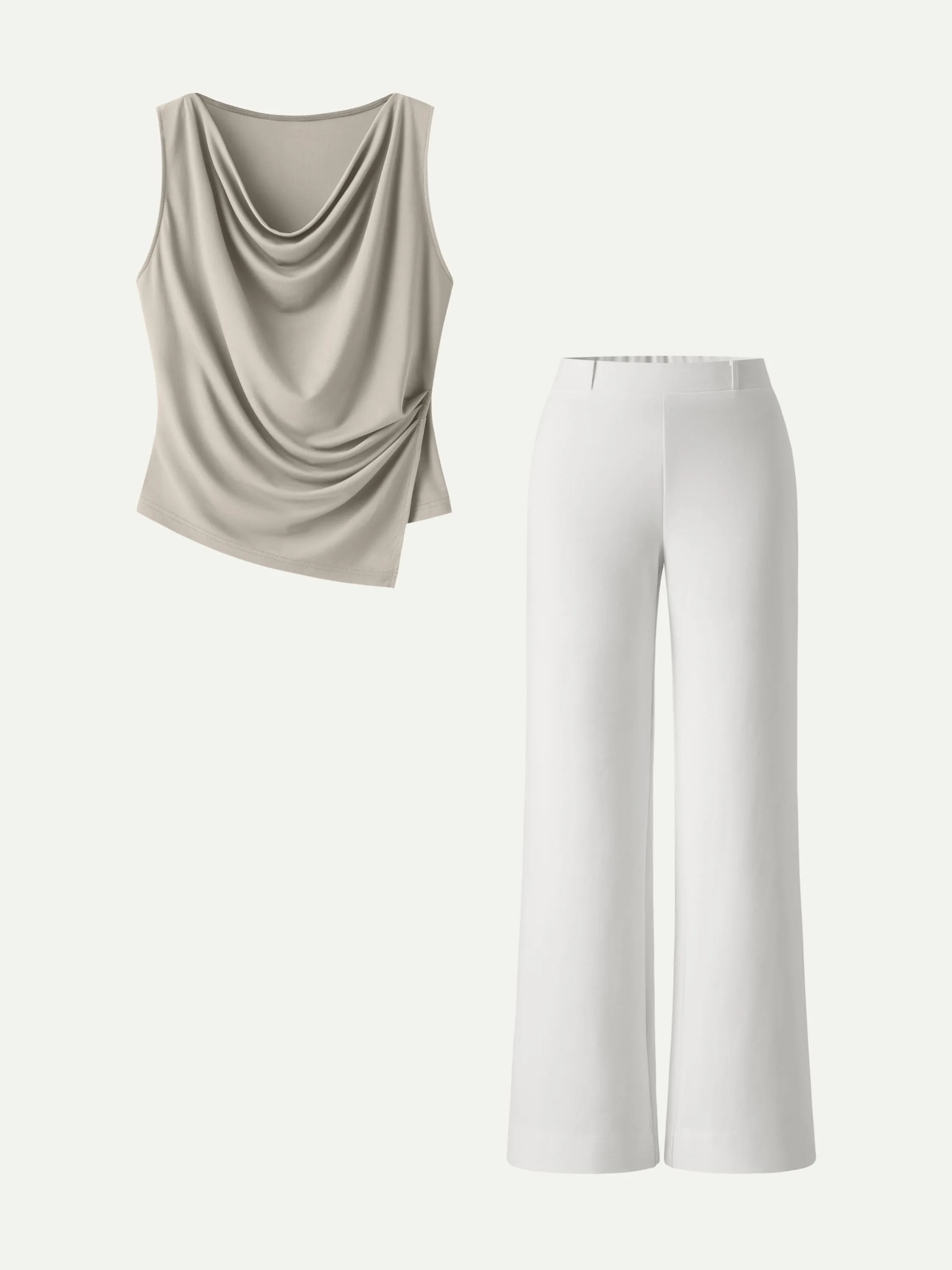 2Pcs Set Cowl Asymmetrical Tucked Top & Wide Leg Pants with Pockets sold by OGLmove product image thumbnail 5