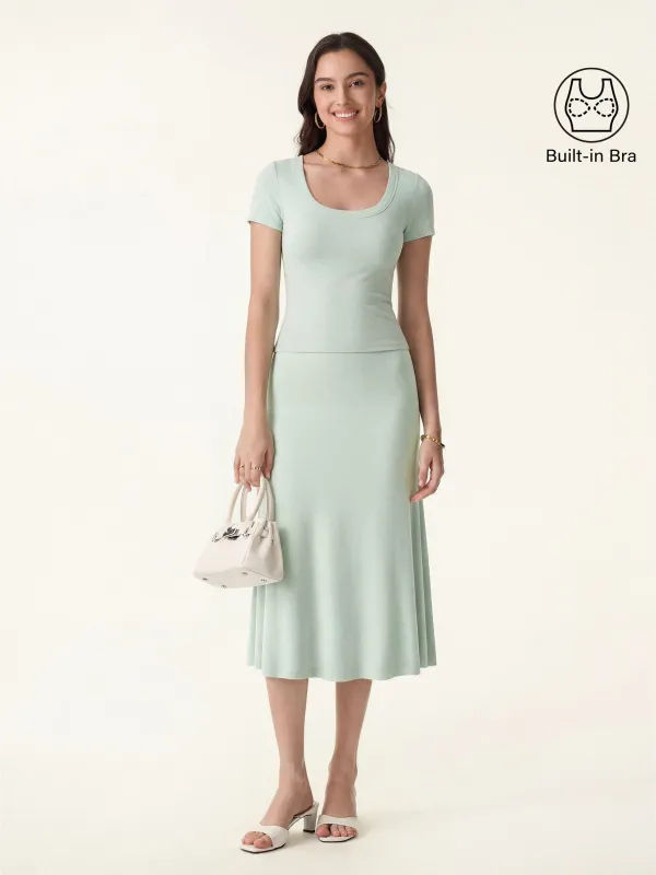 2Pcs Set U-Neck Bra Top & Pull-on Mermaid Midi Skirt made by OGLmove