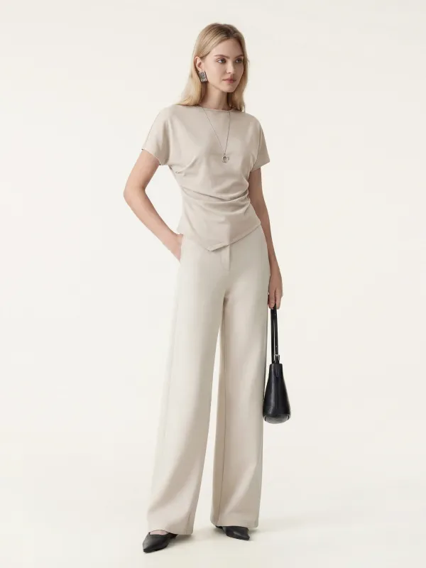 2Pcs Set Boatneck Angled Tee & Mid Rise Wide Leg Trousers made by OGLmove