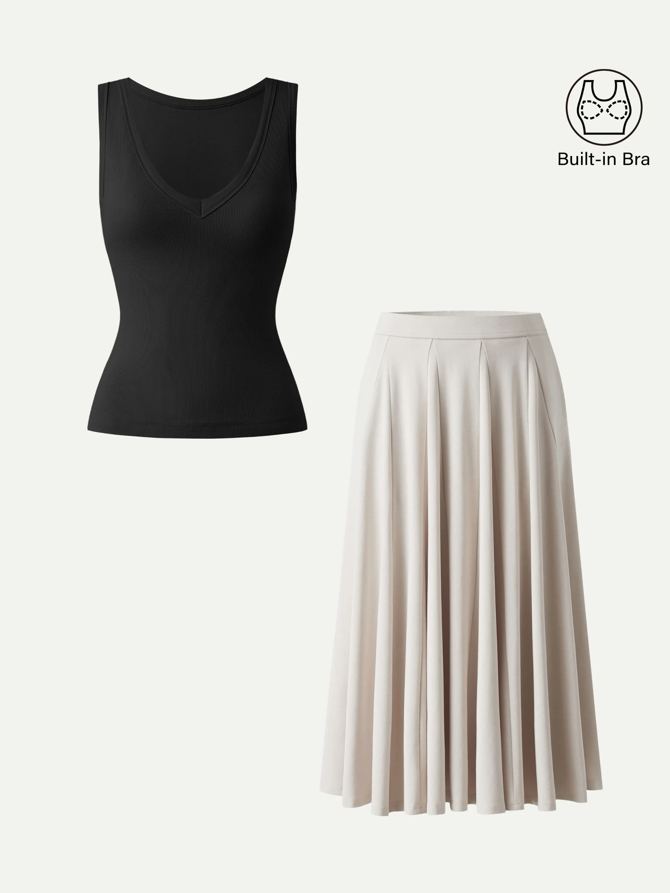 2Pcs Set V-neck Bra Tank & Volume Skirt with Pockets sold by OGLmove product image thumbnail 2