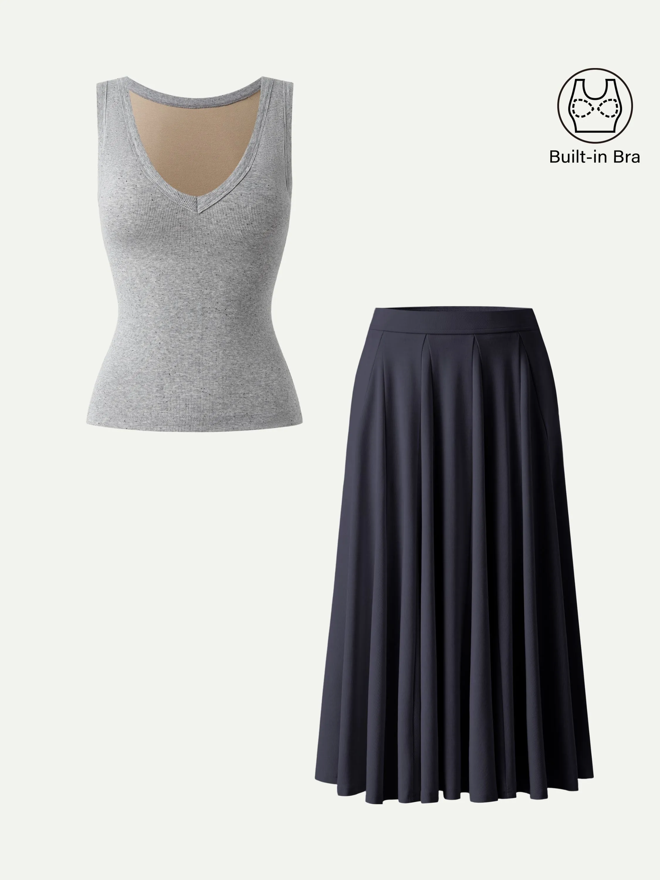 2Pcs Set V-neck Bra Tank & Volume Skirt with Pockets sold by OGLmove product image thumbnail 4