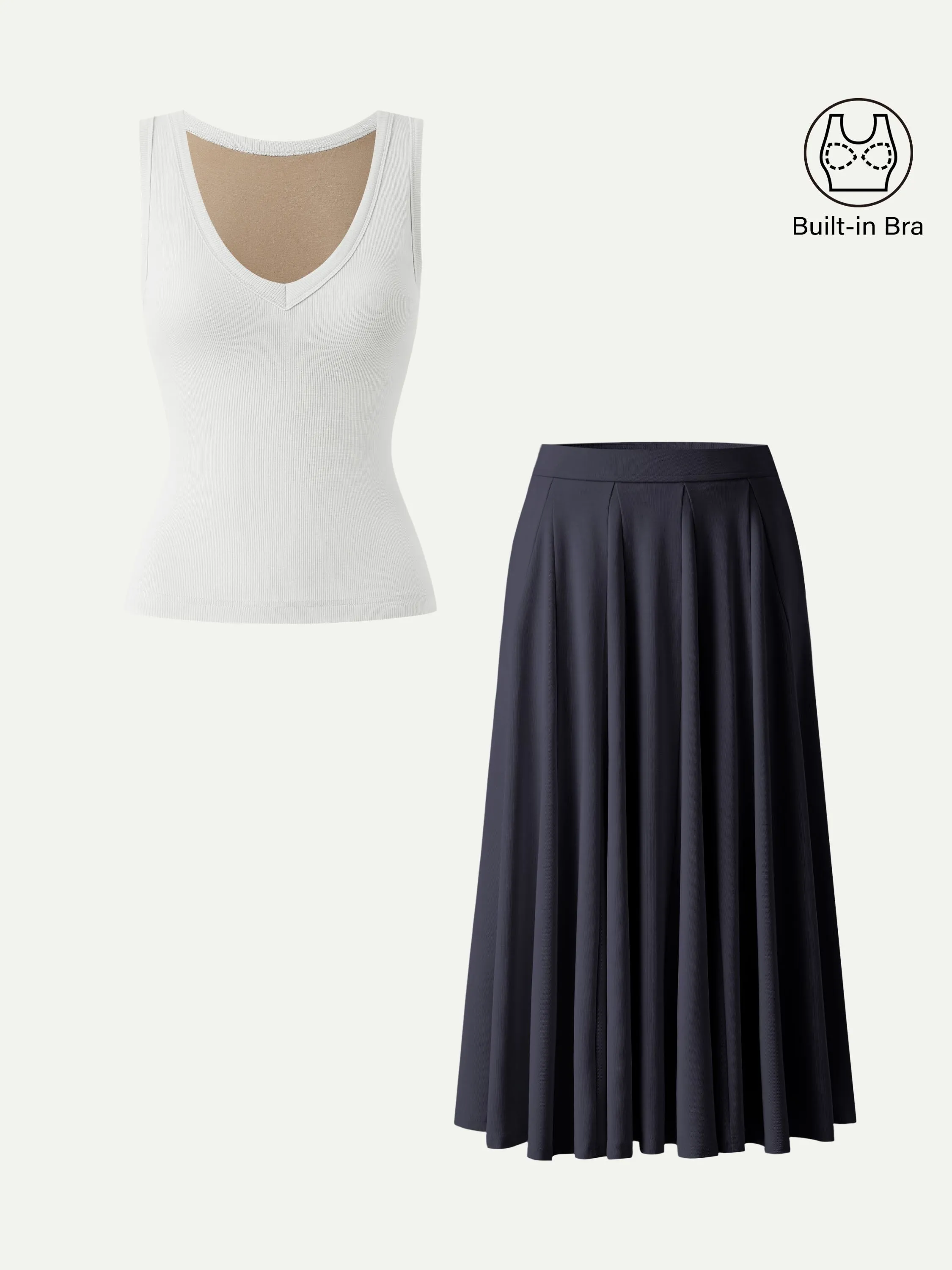 2Pcs Set V-neck Bra Tank & Volume Skirt with Pockets sold by OGLmove product image thumbnail 5