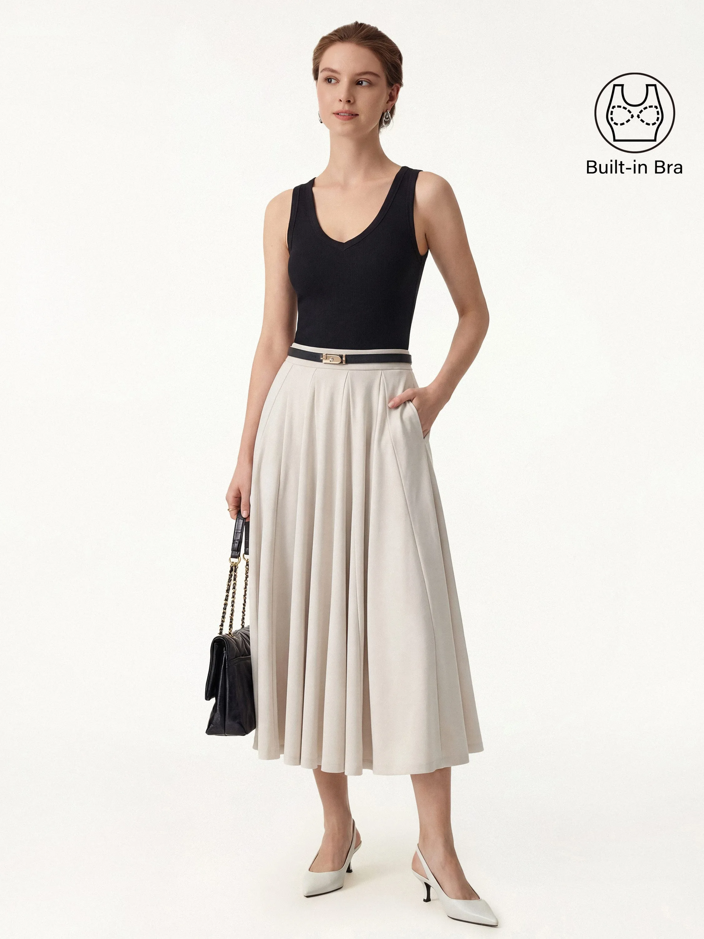 2Pcs Set V-neck Bra Tank & Volume Skirt with Pockets sold by OGLmove