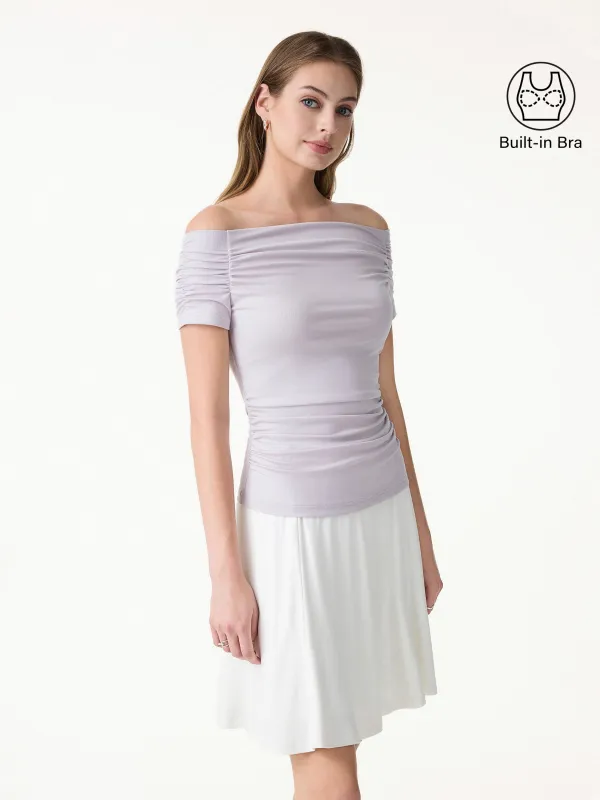 Stretch Lyocell Off-Shoulder Ruched Bra Top made by OGLmove