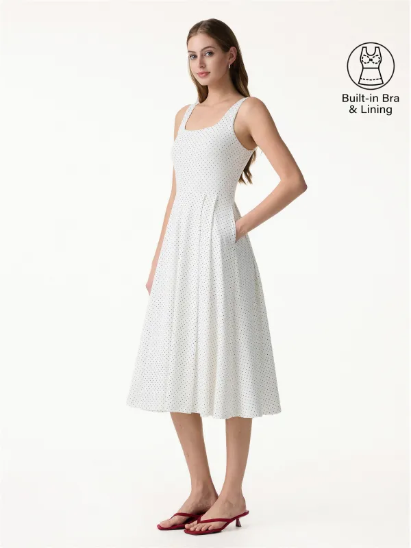 Stretch Cotton Polka Dot Square Neck Midi Bra Dress with Pockets Limited Edition made by OGLmove