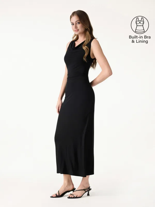 Matte Smooth Cowl Neck Ruched Midi Bra Dress made by OGLmove
