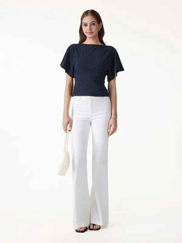 Soft Stretch Cotton Boatneck Flutter Sleeves Polka Dot Top made by OGLmove