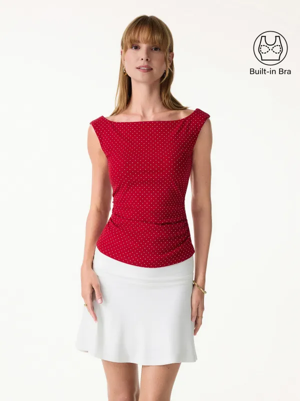 Stretch Cotton Polka Dot Boatneck Ruched Bra Top Limited Edition made by OGLmove