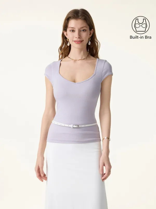 Cotton Lyocell Diamond Neck Cap Sleeve Bra Tee made by OGLmove