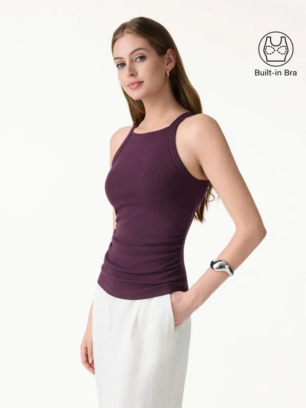 Plantive Chic Square Neck Ruched Rib Bra Tank made by OGLmove