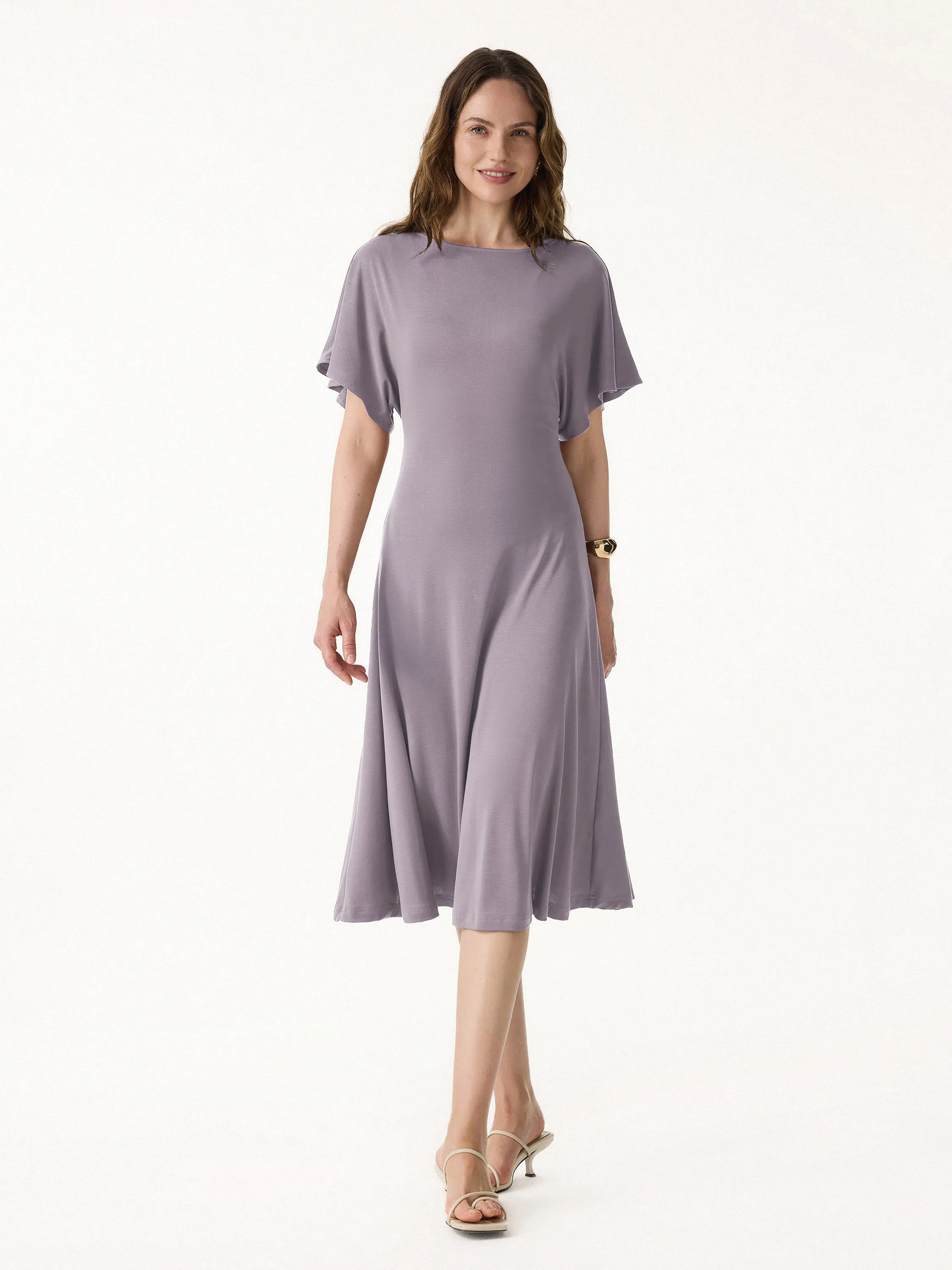 Cooling Flowy Mid-Length Sleeve Summer Midi Dress sold by OGLmove
