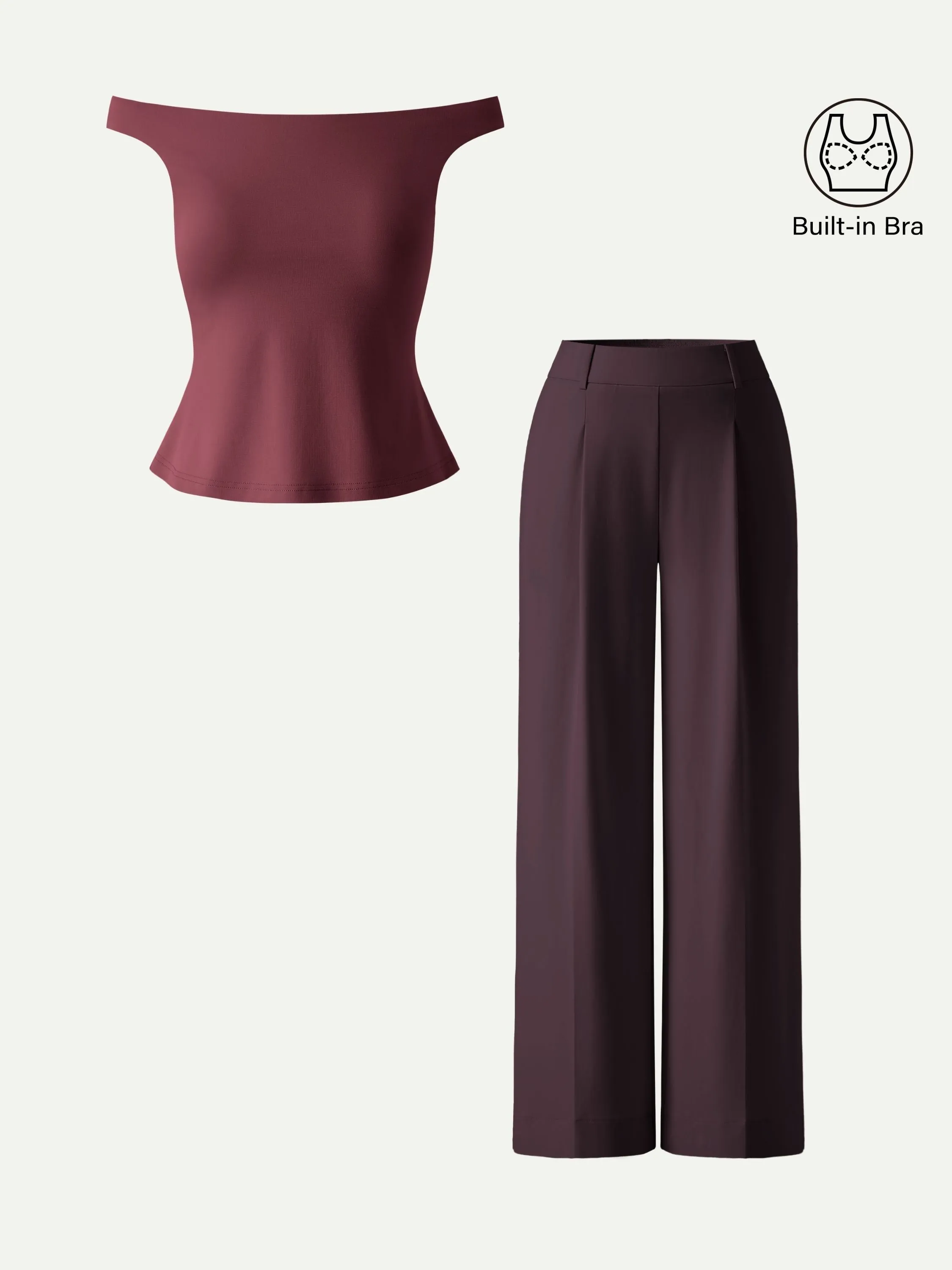 2Pcs Set Off-Shoulder Bra Top & High Rise Wide Leg Pants sold by OGLmove product image thumbnail 5