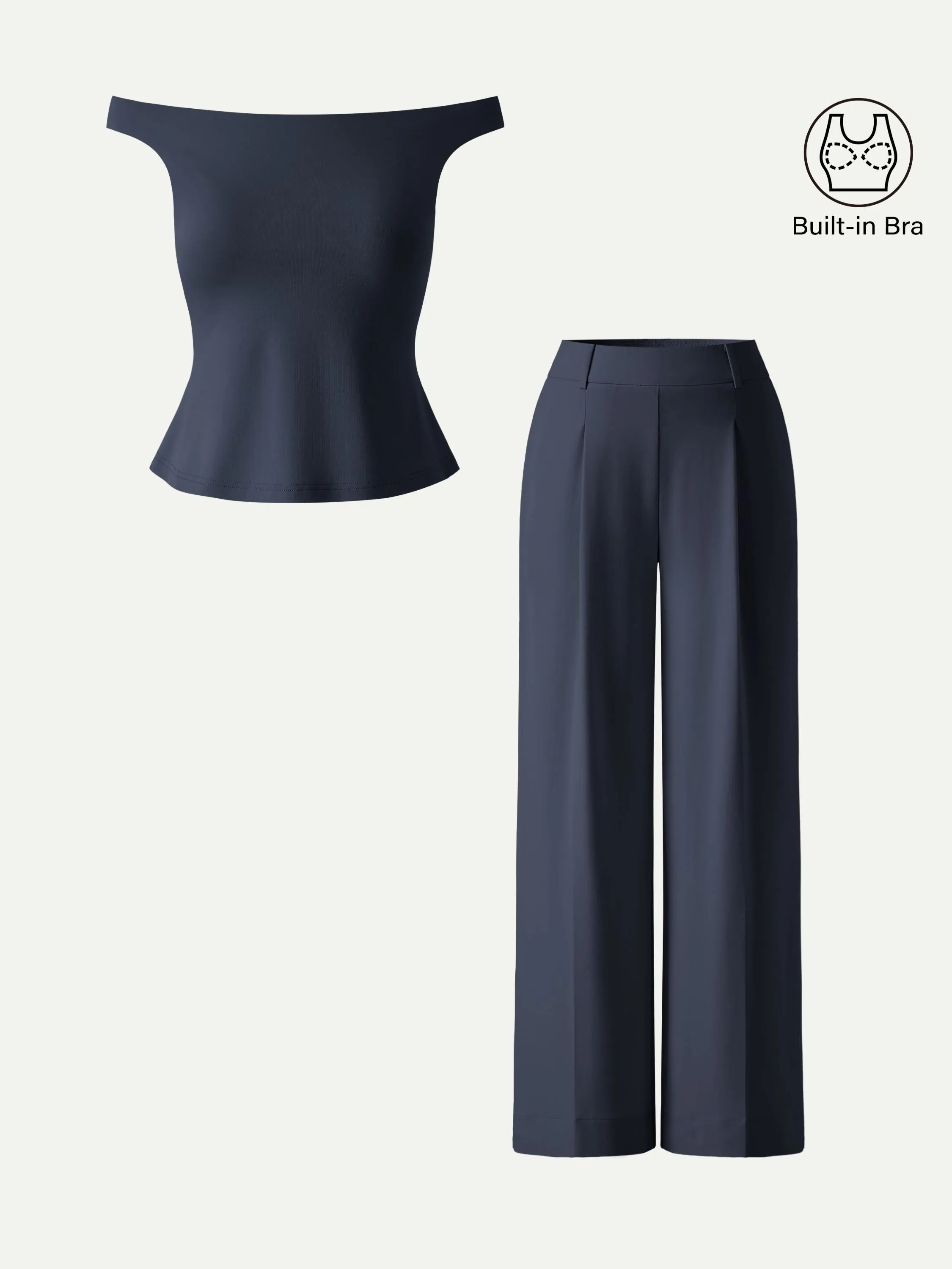 2Pcs Set Off-Shoulder Bra Top & High Rise Wide Leg Pants sold by OGLmove product image thumbnail 2