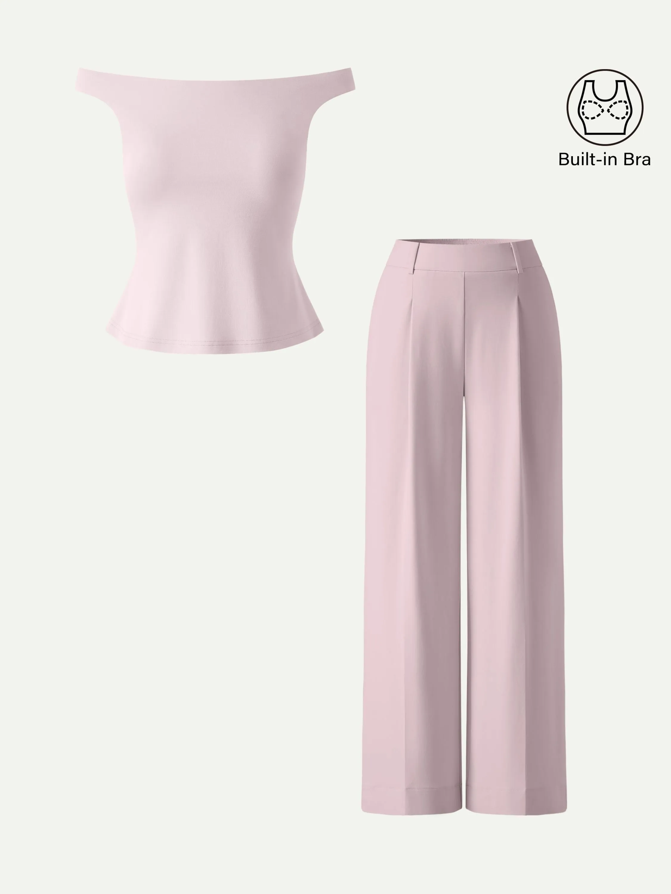 2Pcs Set Off-Shoulder Bra Top & High Rise Wide Leg Pants sold by OGLmove product image thumbnail 3