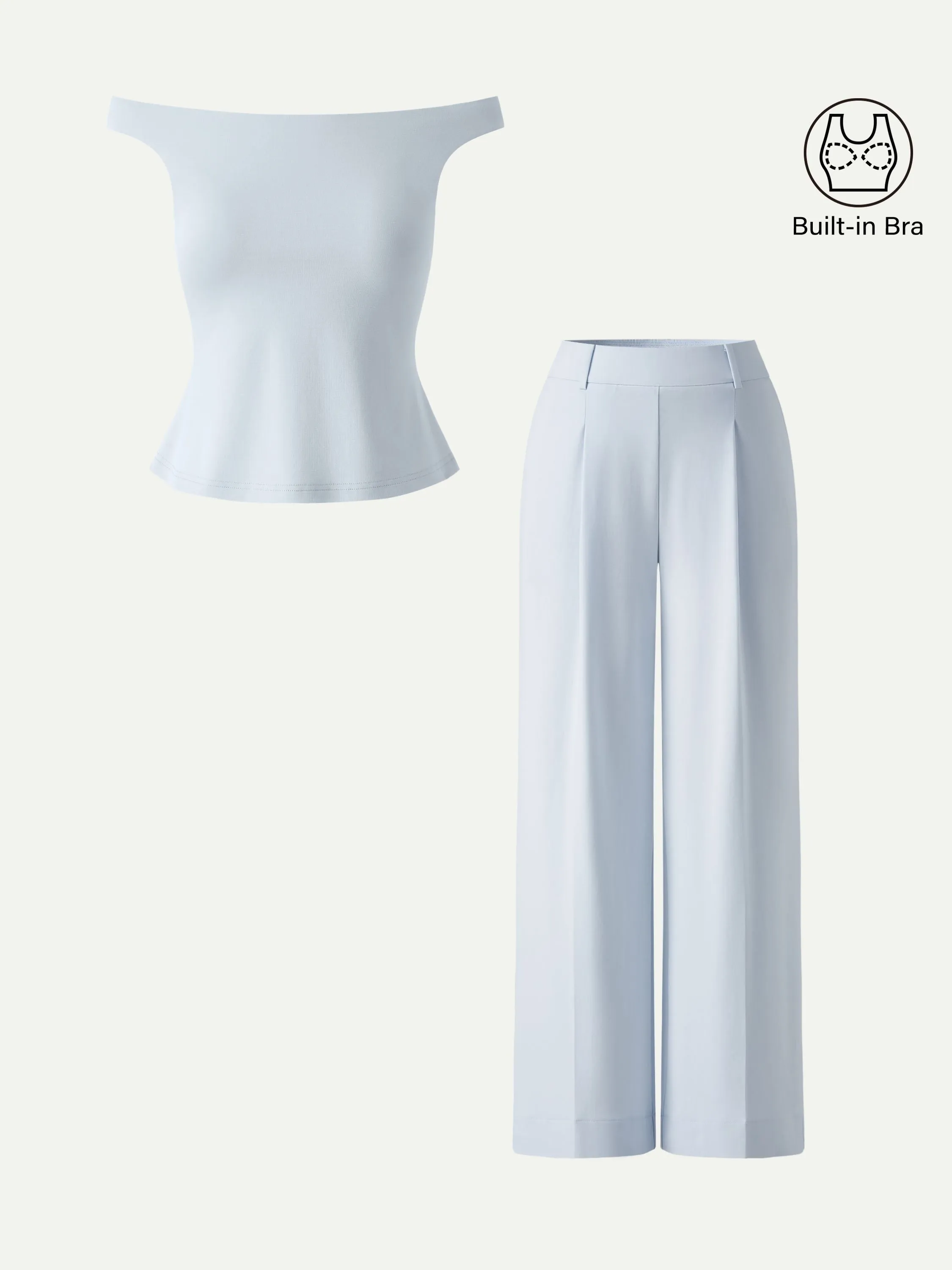 2Pcs Set Off-Shoulder Bra Top & High Rise Wide Leg Pants sold by OGLmove product image thumbnail 4