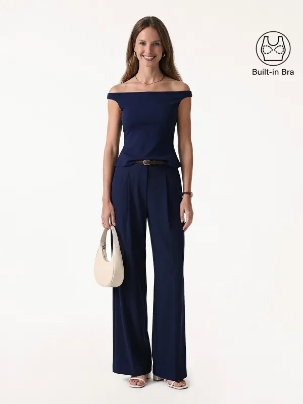 2Pcs Set Off-Shoulder Bra Top & High Rise Wide Leg Pants made by OGLmove
