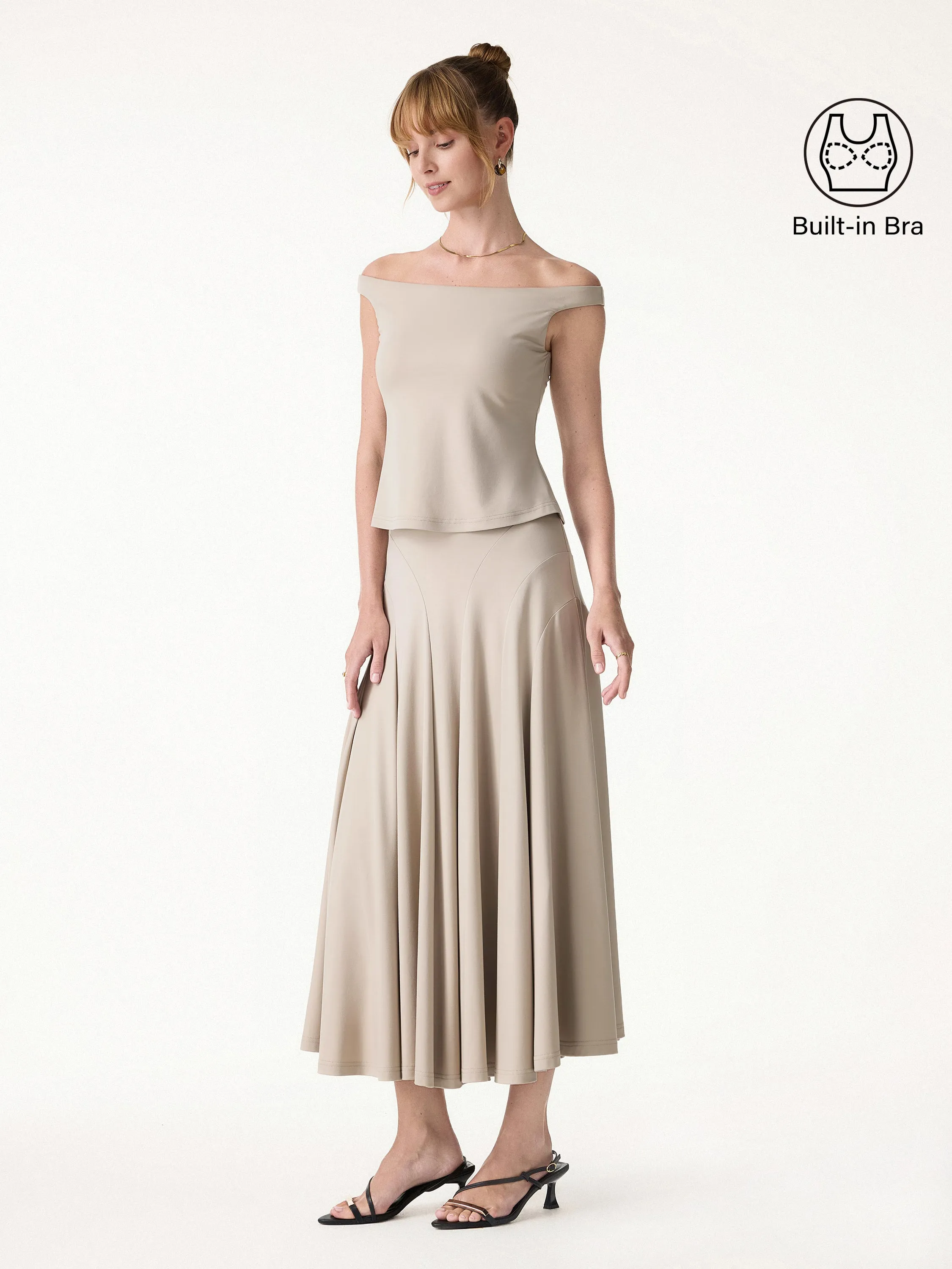 2Pcs Set Off-Shoulder Bra Top & Mid Rise Midi Skirt sold by OGLmove product image thumbnail 3