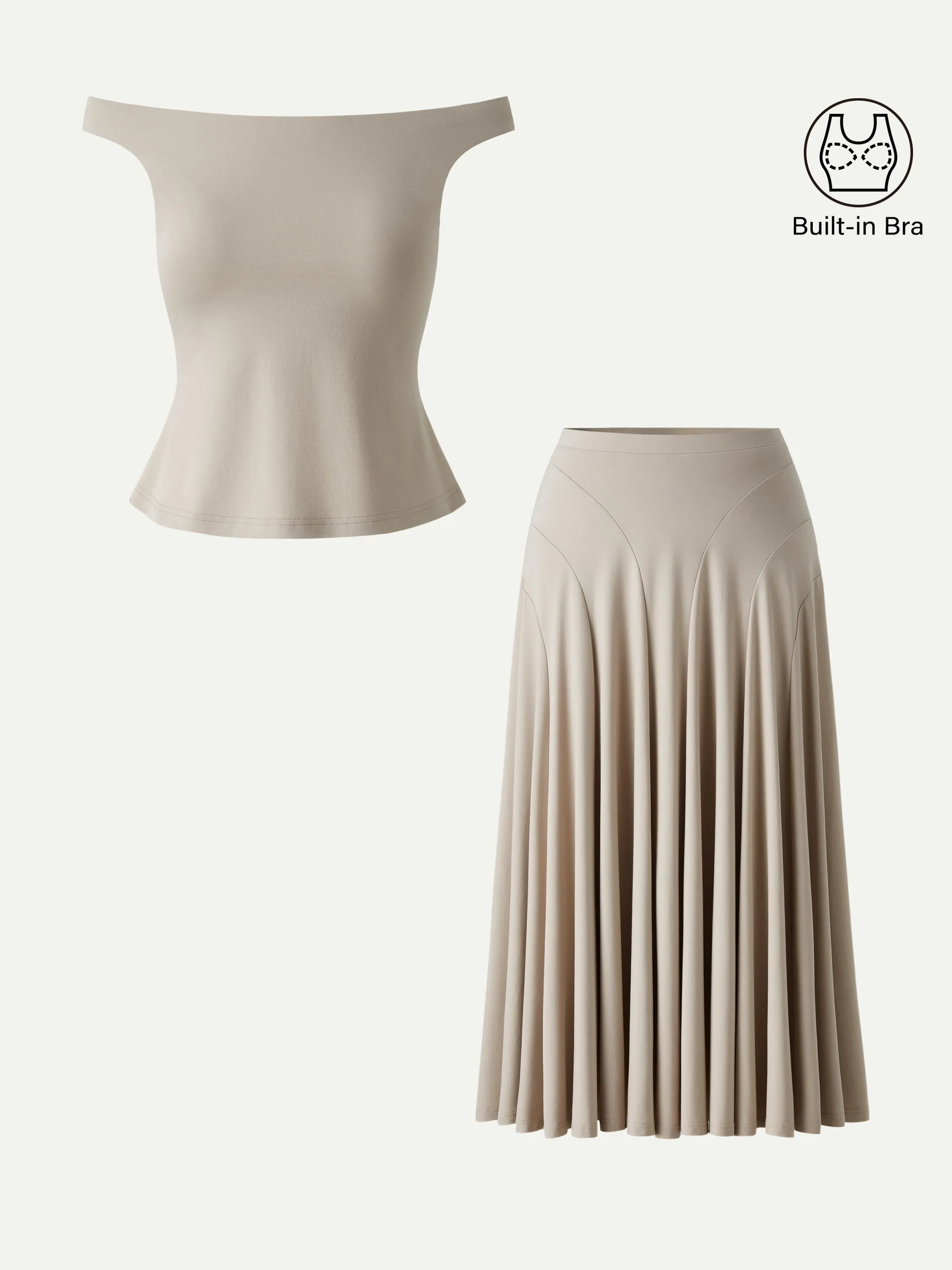 2Pcs Set Off-Shoulder Bra Top & Mid Rise Midi Skirt sold by OGLmove product image thumbnail 5