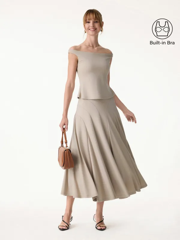 2Pcs Set Off-Shoulder Bra Top & Mid Rise Midi Skirt made by OGLmove