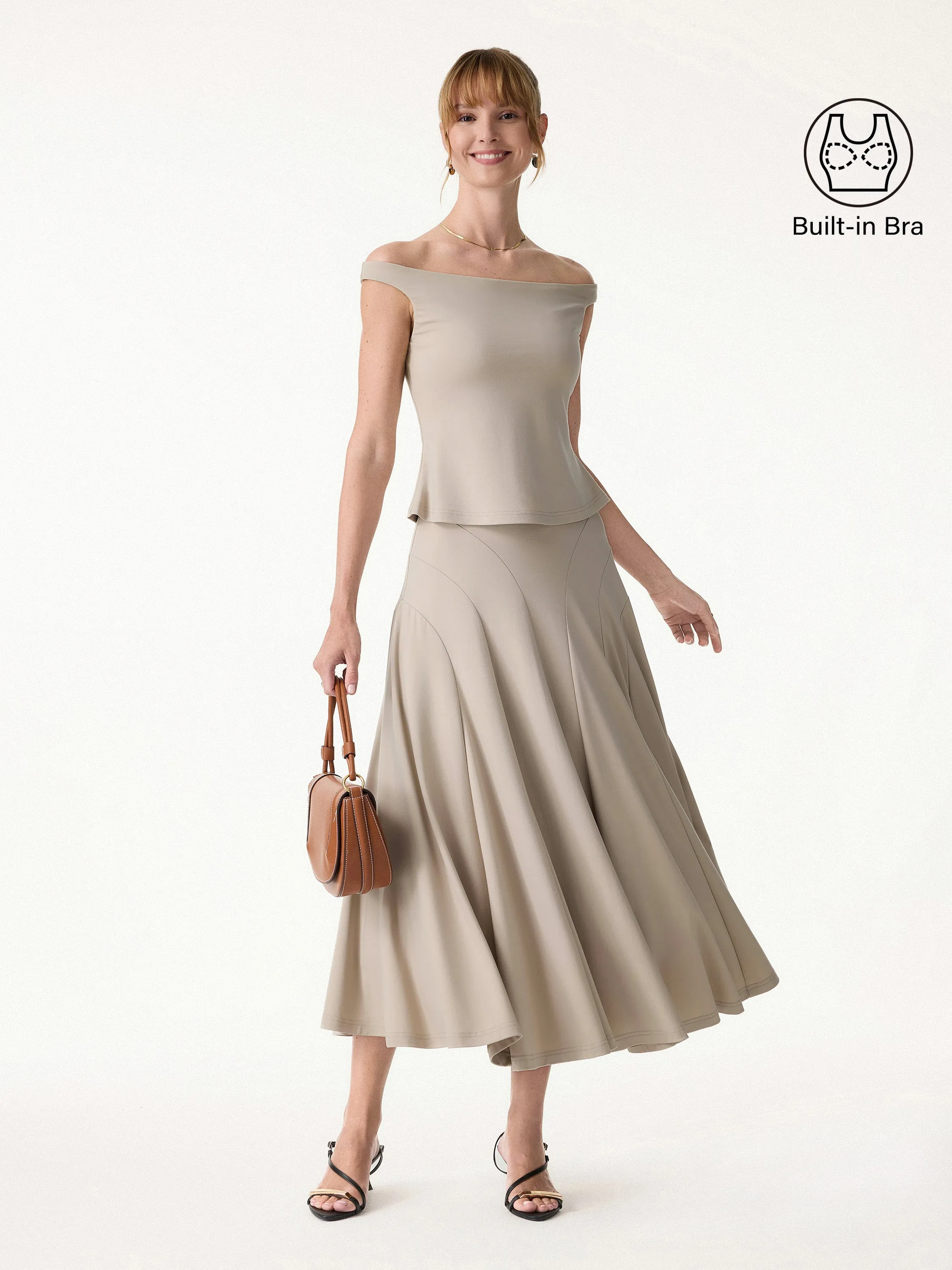 2Pcs Set Off-Shoulder Bra Top & Mid Rise Midi Skirt sold by OGLmove