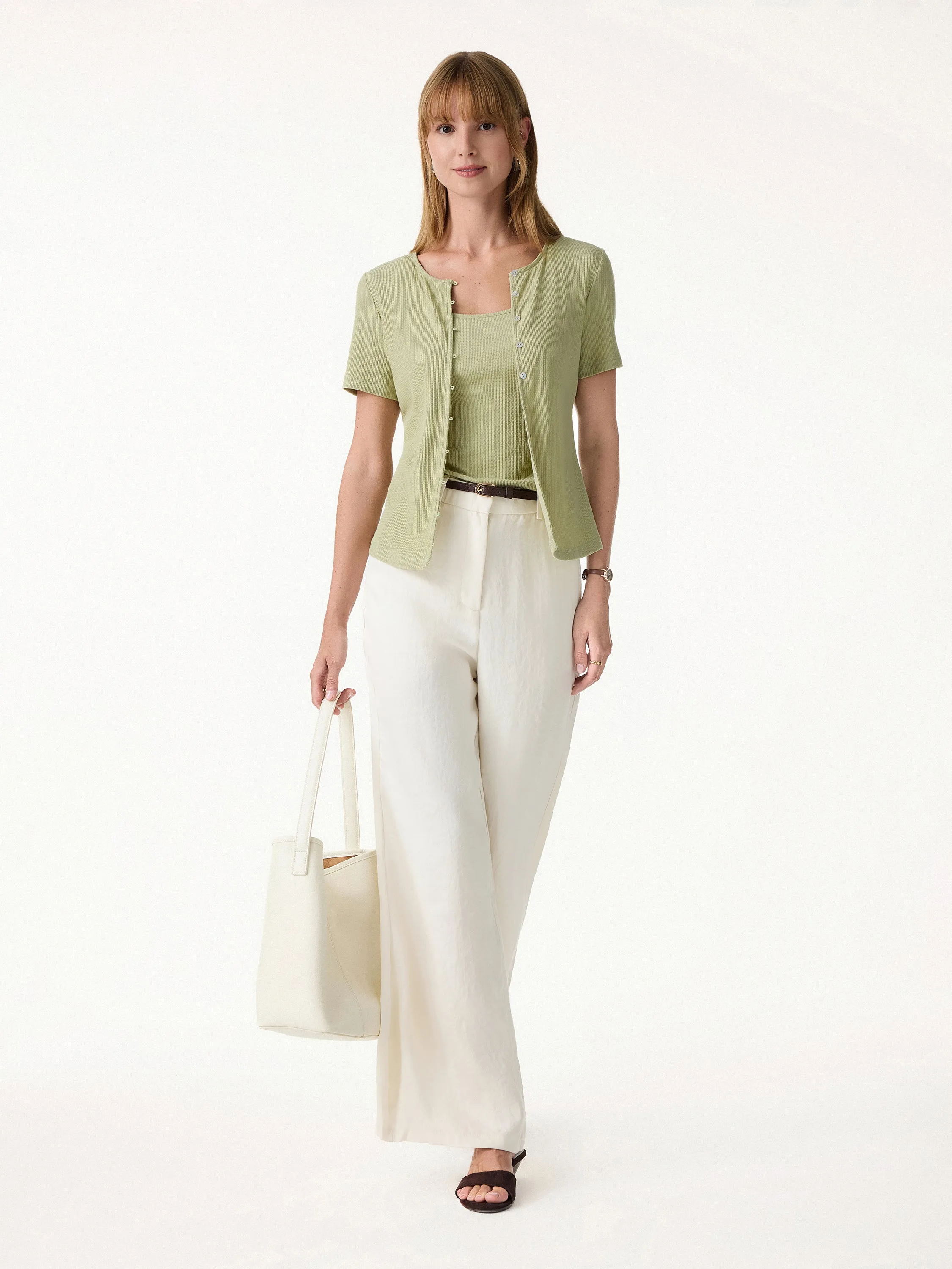 2Pcs Set Button-Front Cardigan & U-Neck Bra Tank sold by OGLmove product image thumbnail 3